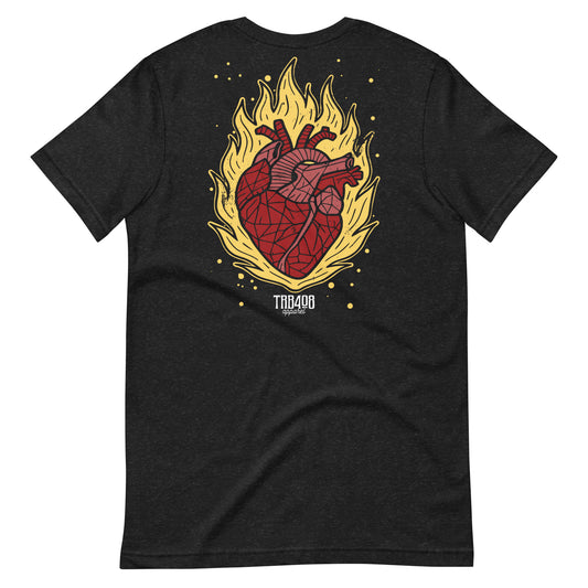 Black short sleeve Heart On Fire Tee, Back, Christian Apparel