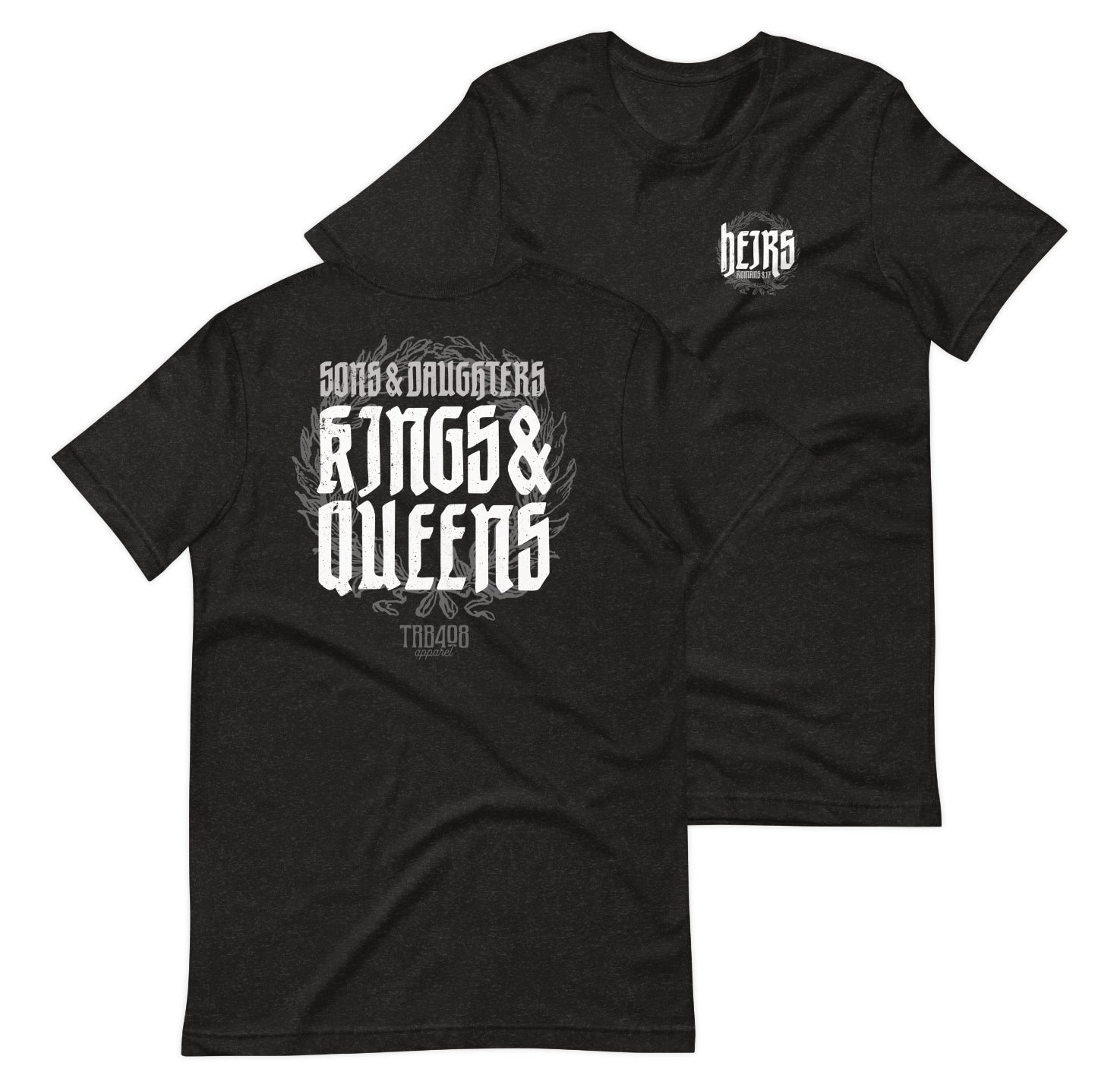 Black short sleeve Heirs Tee, Front and Back, Christian Apparel