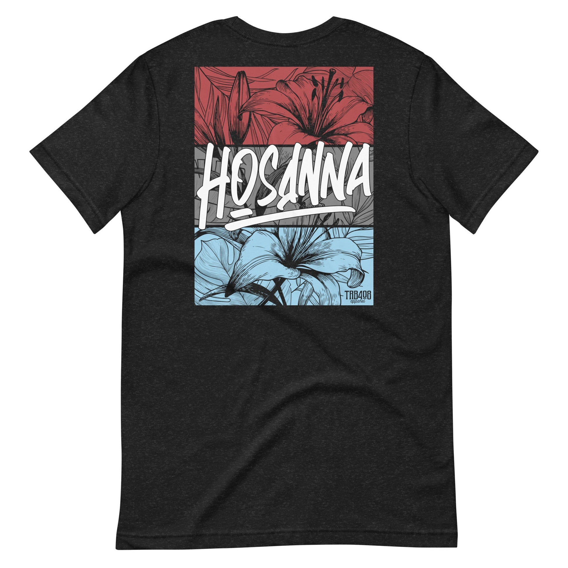 Black short sleeve Hosanna Tee, Back, Christian Apparel