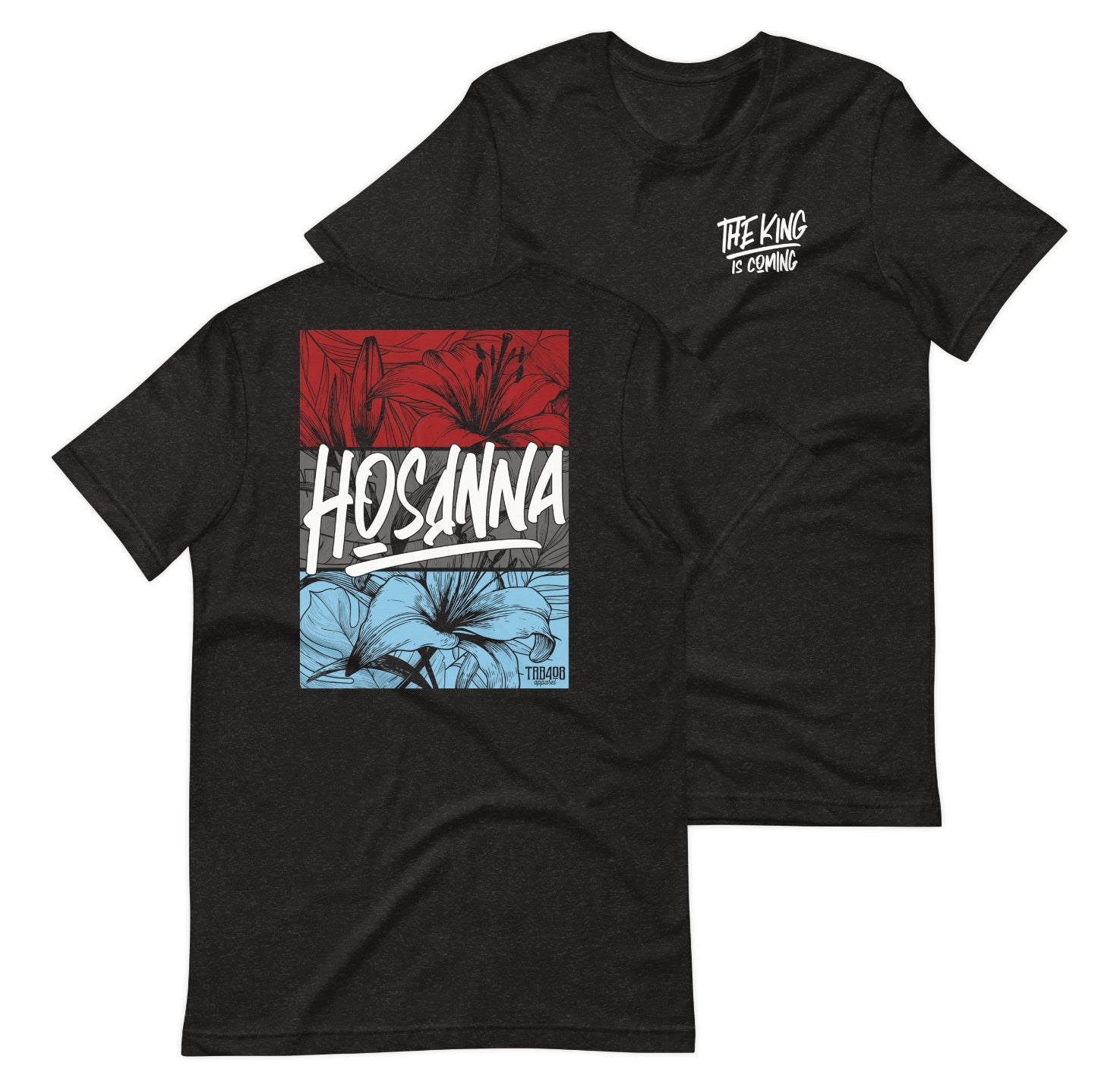 Black short sleeve Hosanna Tee, Front and Back, Christian Apparel