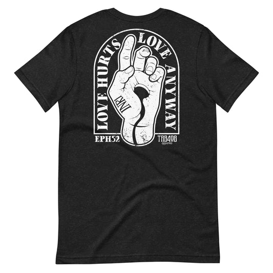 Black short sleeve Love Anyway Tee, Back, Christian Apparel