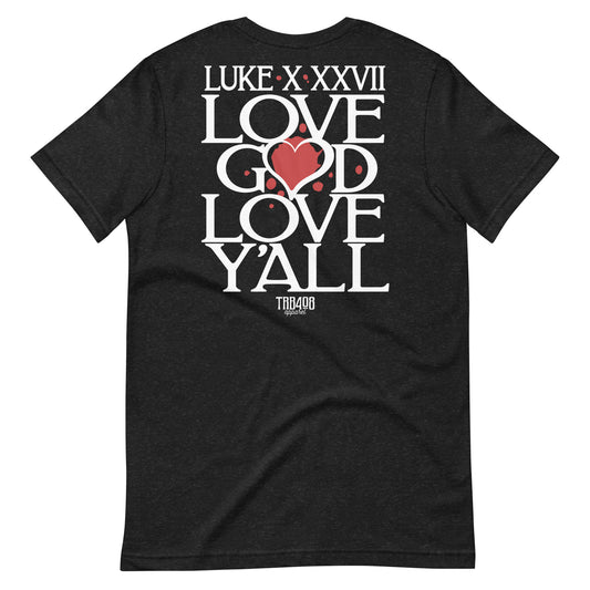 Black short sleeve Love Y'all Tee, Back, Christian Apparel