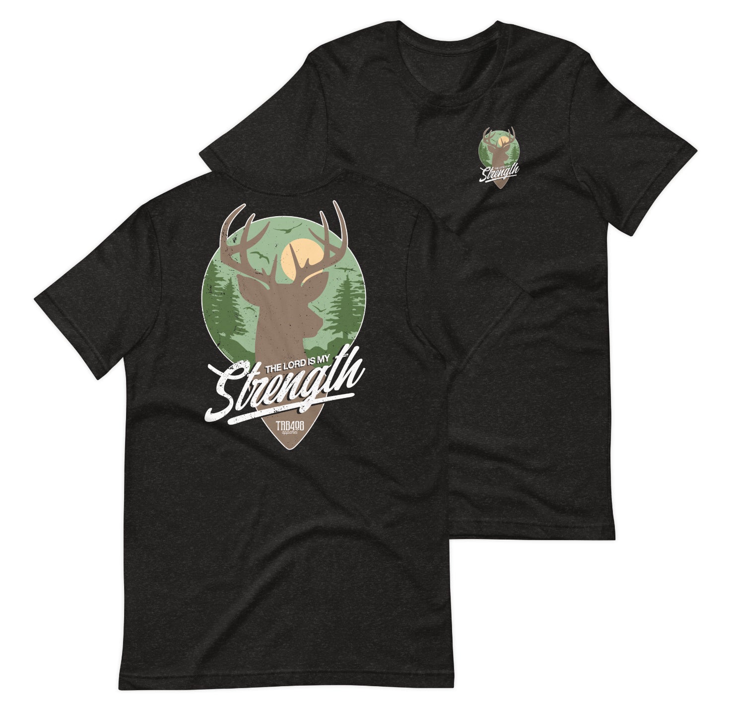 Black short sleeve My Strength Tee, Front and Back, Christian Apparel