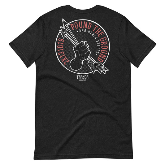 Black short sleeve Never Settle Tee, Back, Christian Apparel