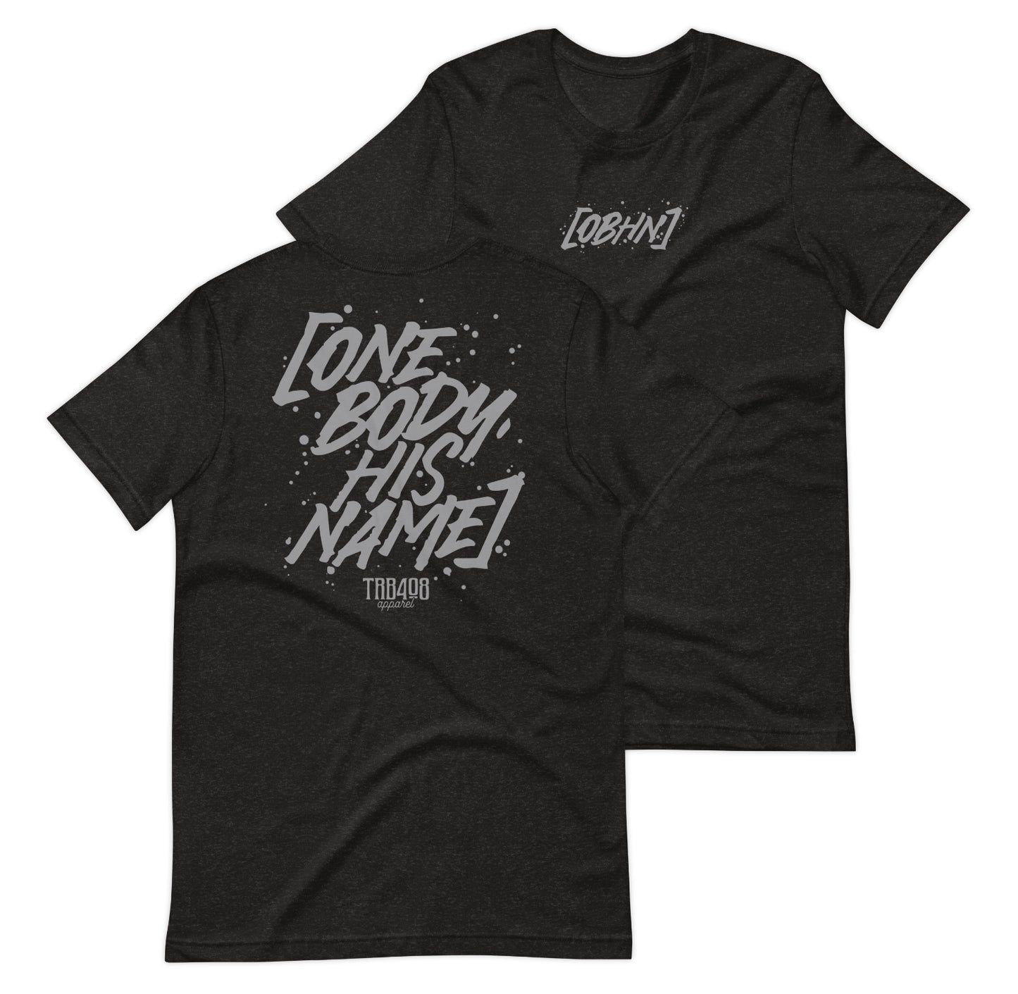 Black short sleeve OBHN Script Tee, Front and Back, Christian Apparel