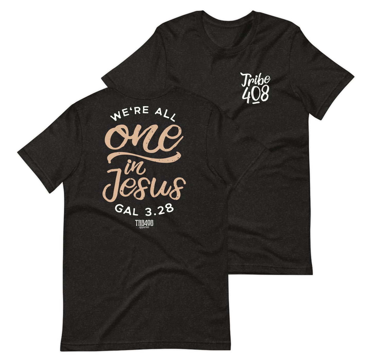 Black short sleeve One In Jesus Tee, Front and Back, Christian Apparel