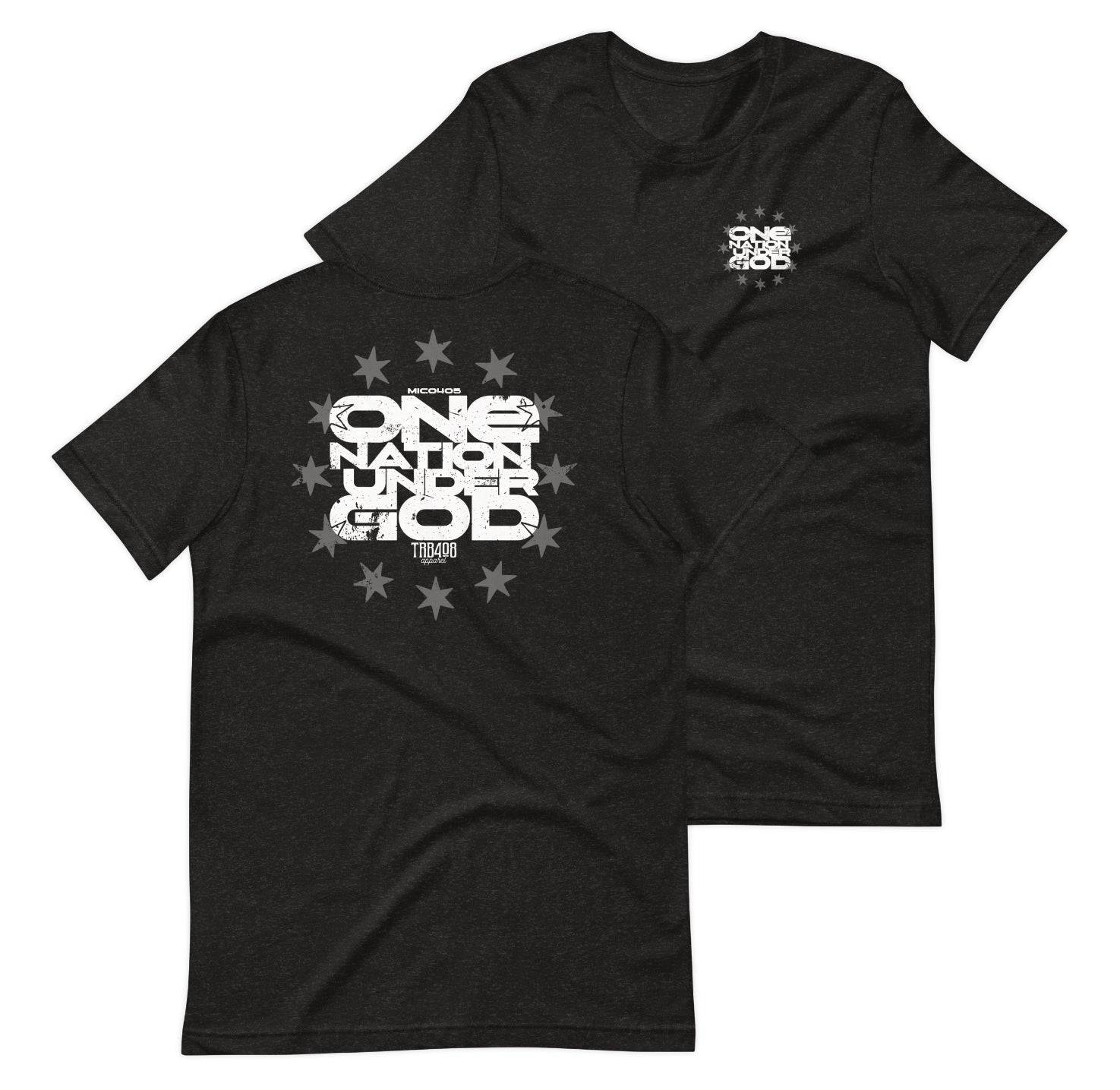 Black short sleeve One Nation Star Ring Tee, Front and Back, Christian Apparel