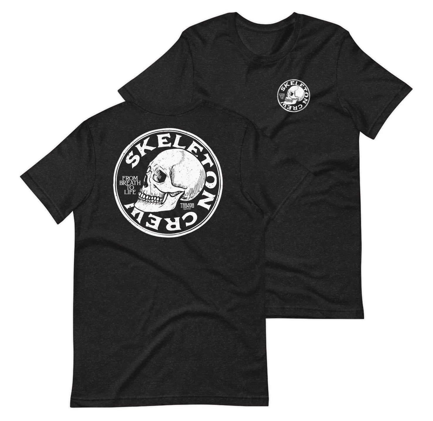 Black short sleeve Skeleton Crew Tee, Front and Back, Christian Apparel