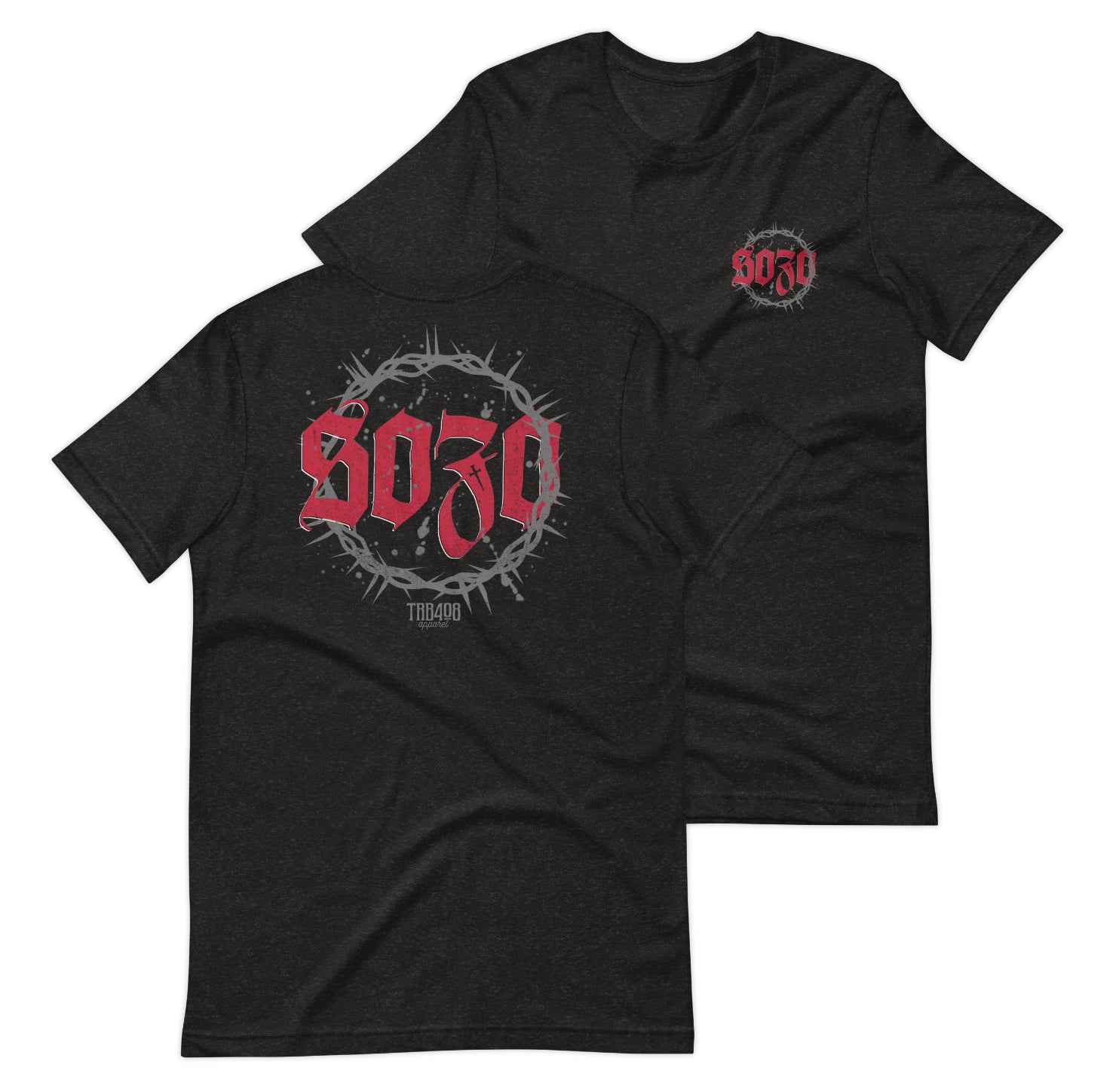 Black short sleeve Sozo Tee, Front and Back, Christian Apparel