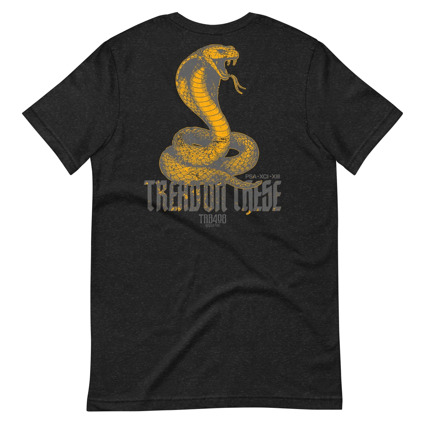 Black short sleeve Tread On These (Cobra) Tee, Back, Christian Apparel