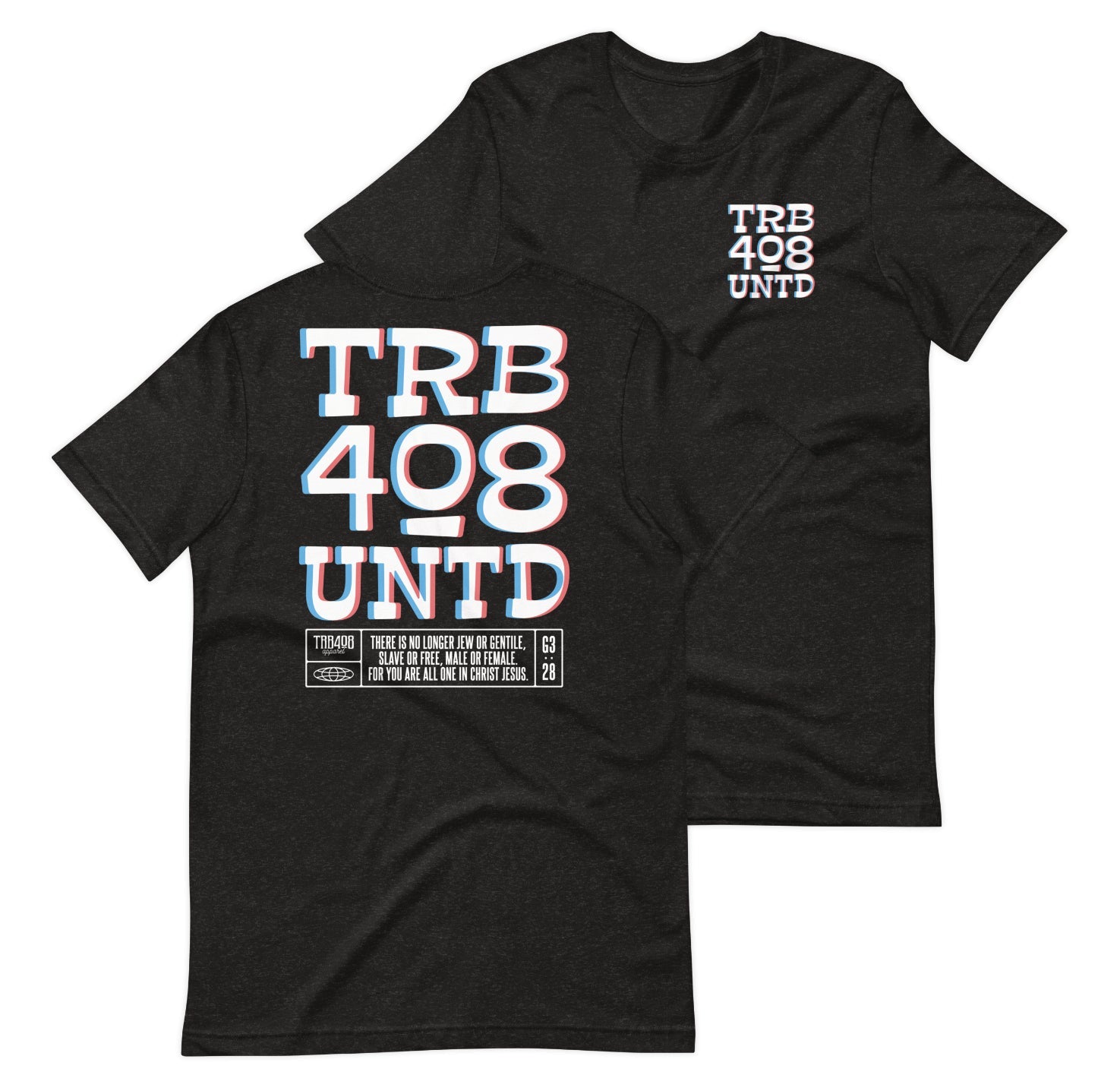 Black short sleeve Tribe 3D Tee, Front and Back, Christian Apparel