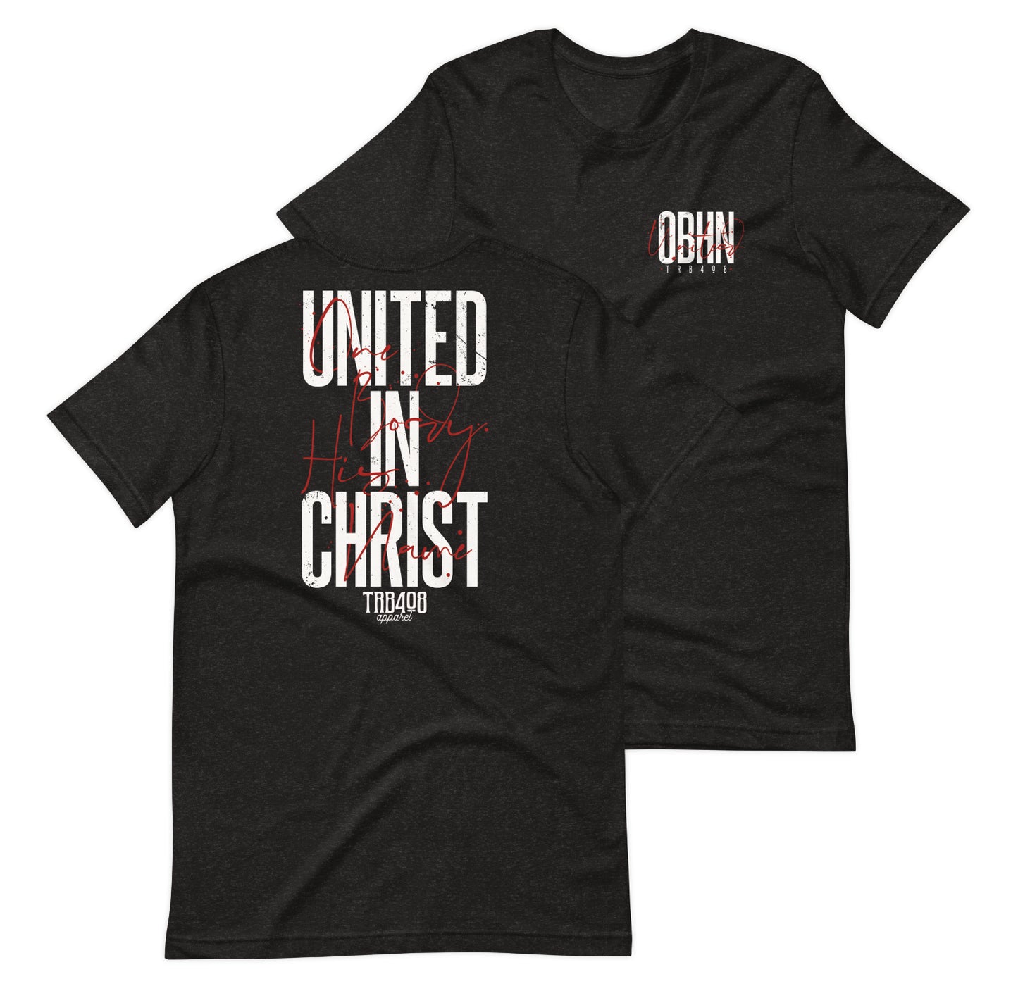 Black short sleeve United In Christ Tee, Front and Back, Christian Apparel