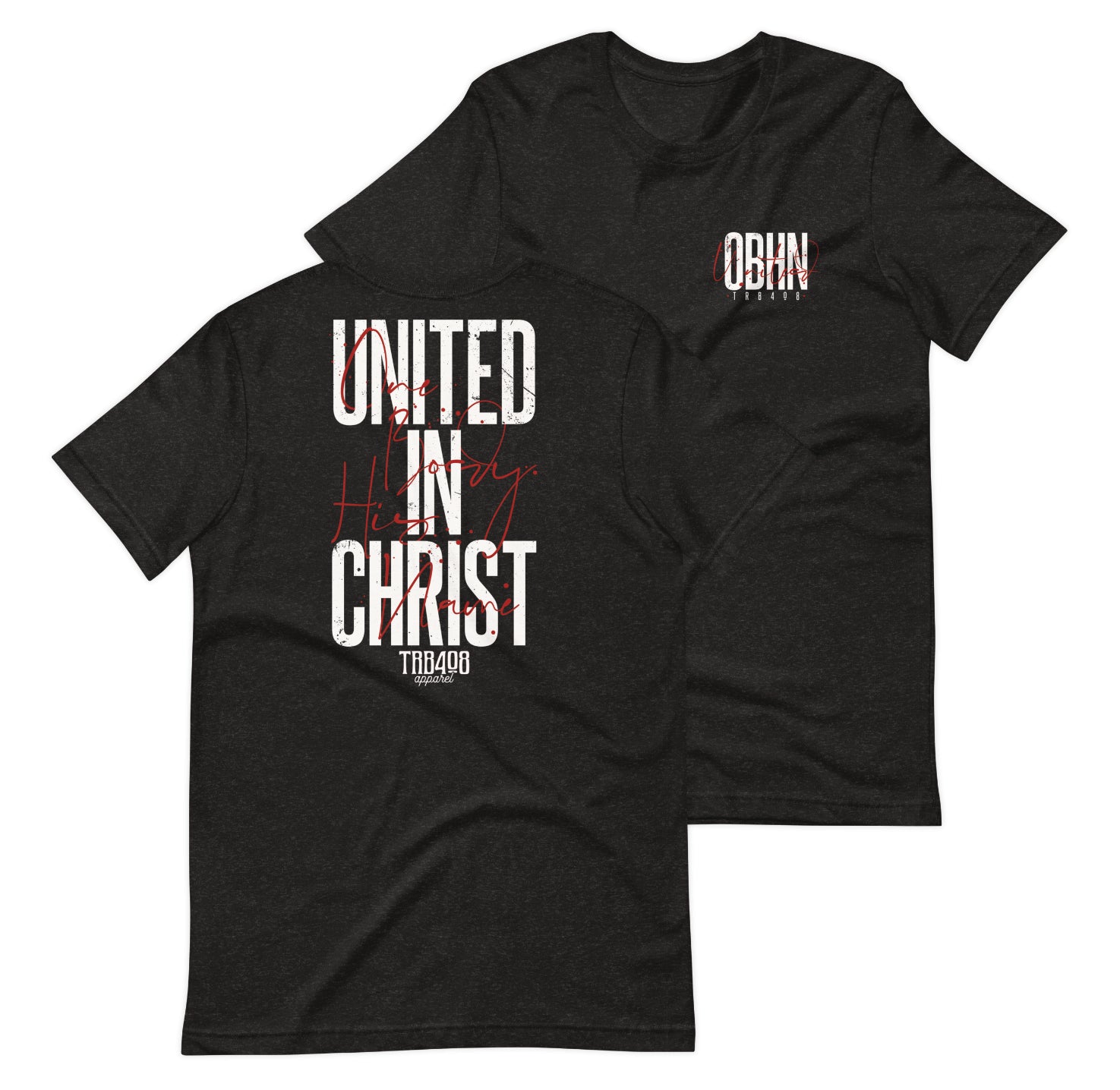 Black short sleeve United In Christ Tee, Front and Back, Christian Apparel
