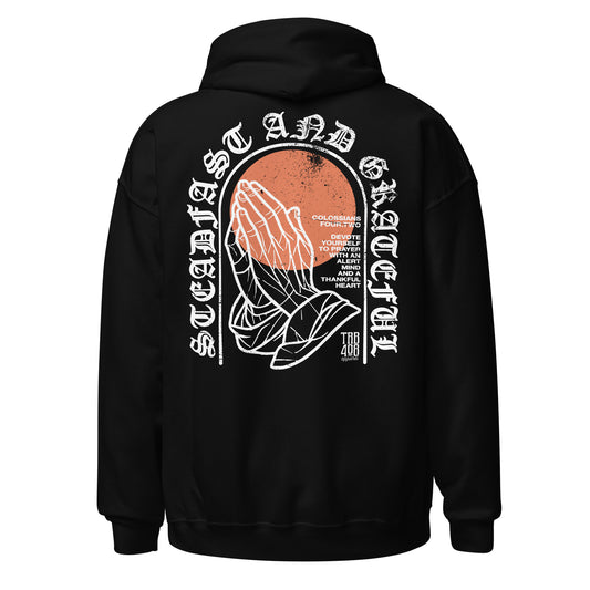 Black Steadfast & Grateful Hoodie, Back, Christian Apparel