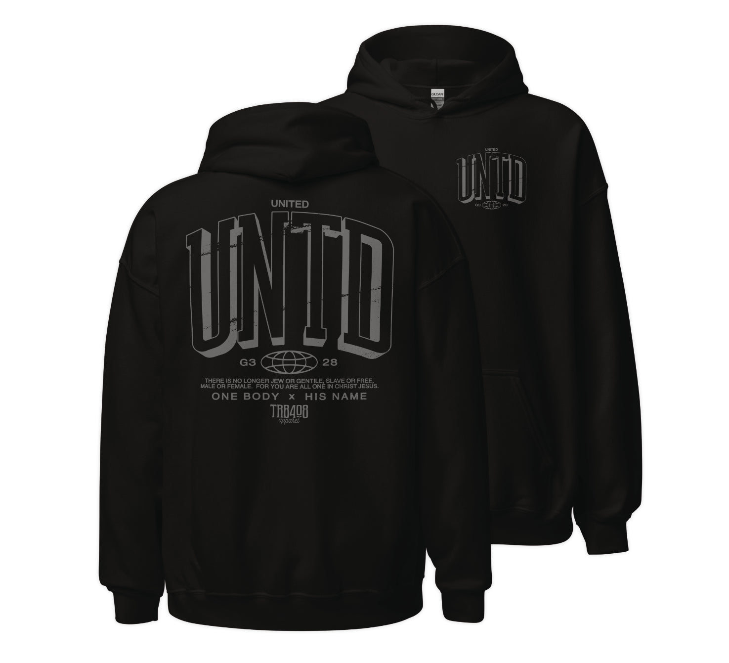 Black The Tall UNTD Hoodie, Front and Back, Christian Apparel