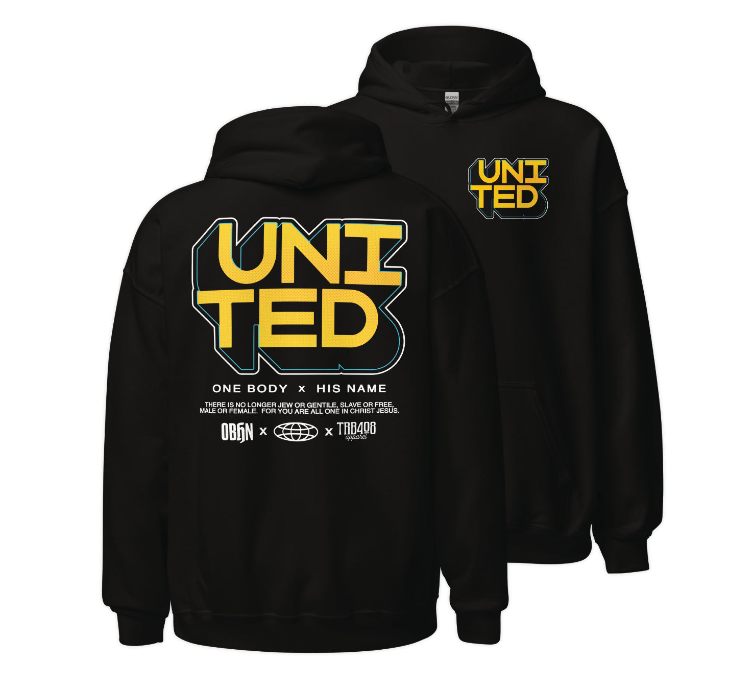 Black United 3D Hoodie, Front and Back, Christian Apparel