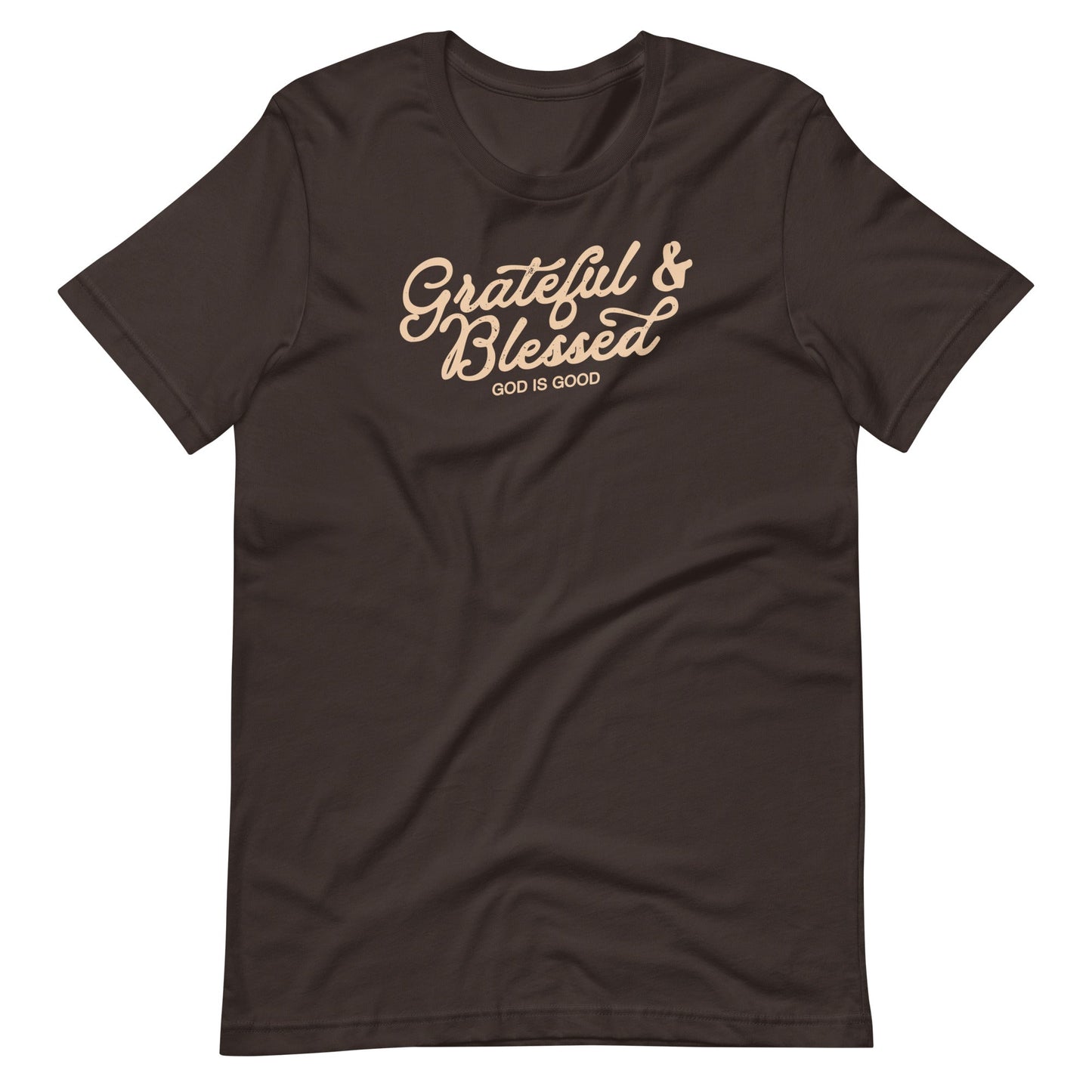 Brown short sleeve Grateful & Blessed Tee, Front, Christian Apparel
