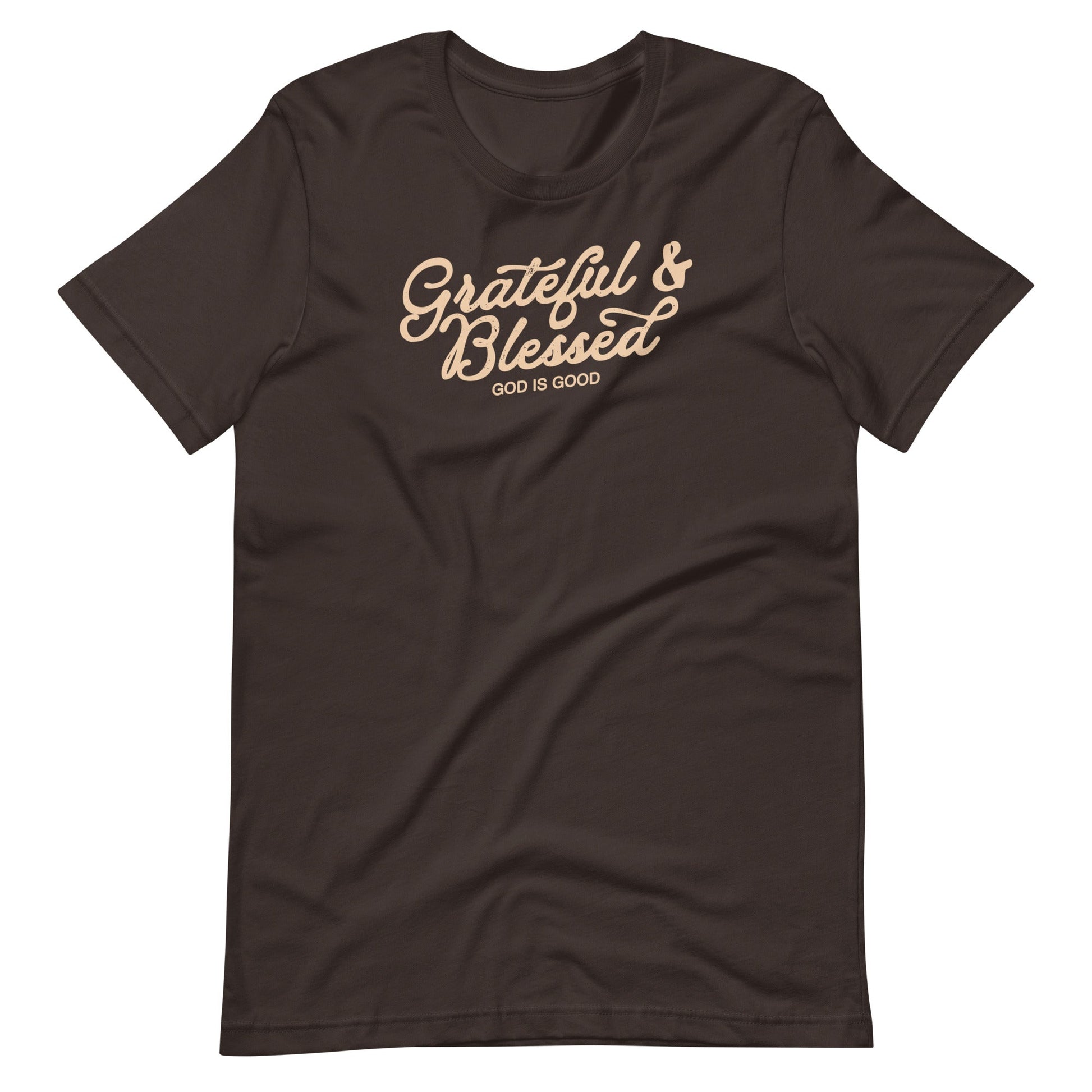Brown short sleeve Grateful & Blessed Tee, Front, Christian Apparel