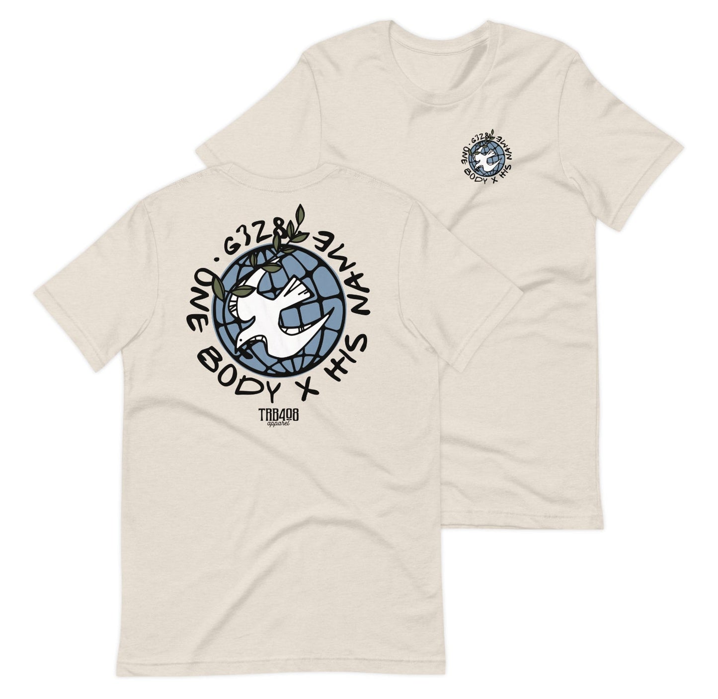 Dust short sleeve G328 Globe Tee, Front and Back, Christian Apparel