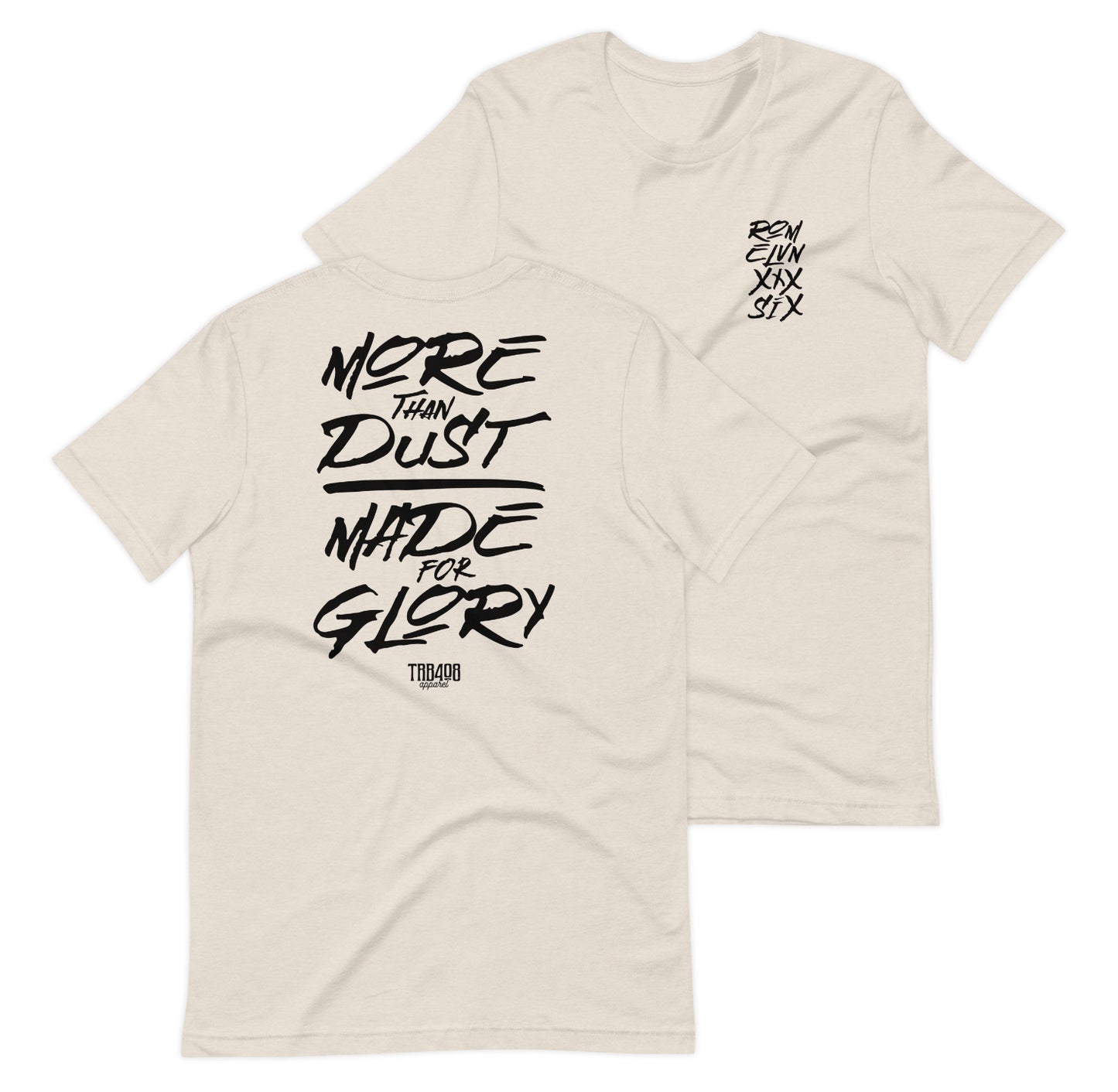 Dust short sleeve Dust & Glory Tee, Front and Back, Christian Apparel