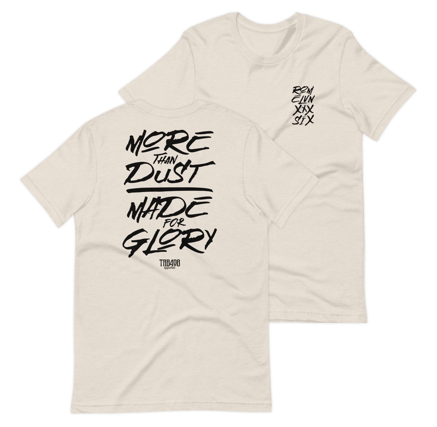Dust short sleeve Dust & Glory Tee, Front and Back, Christian Apparel