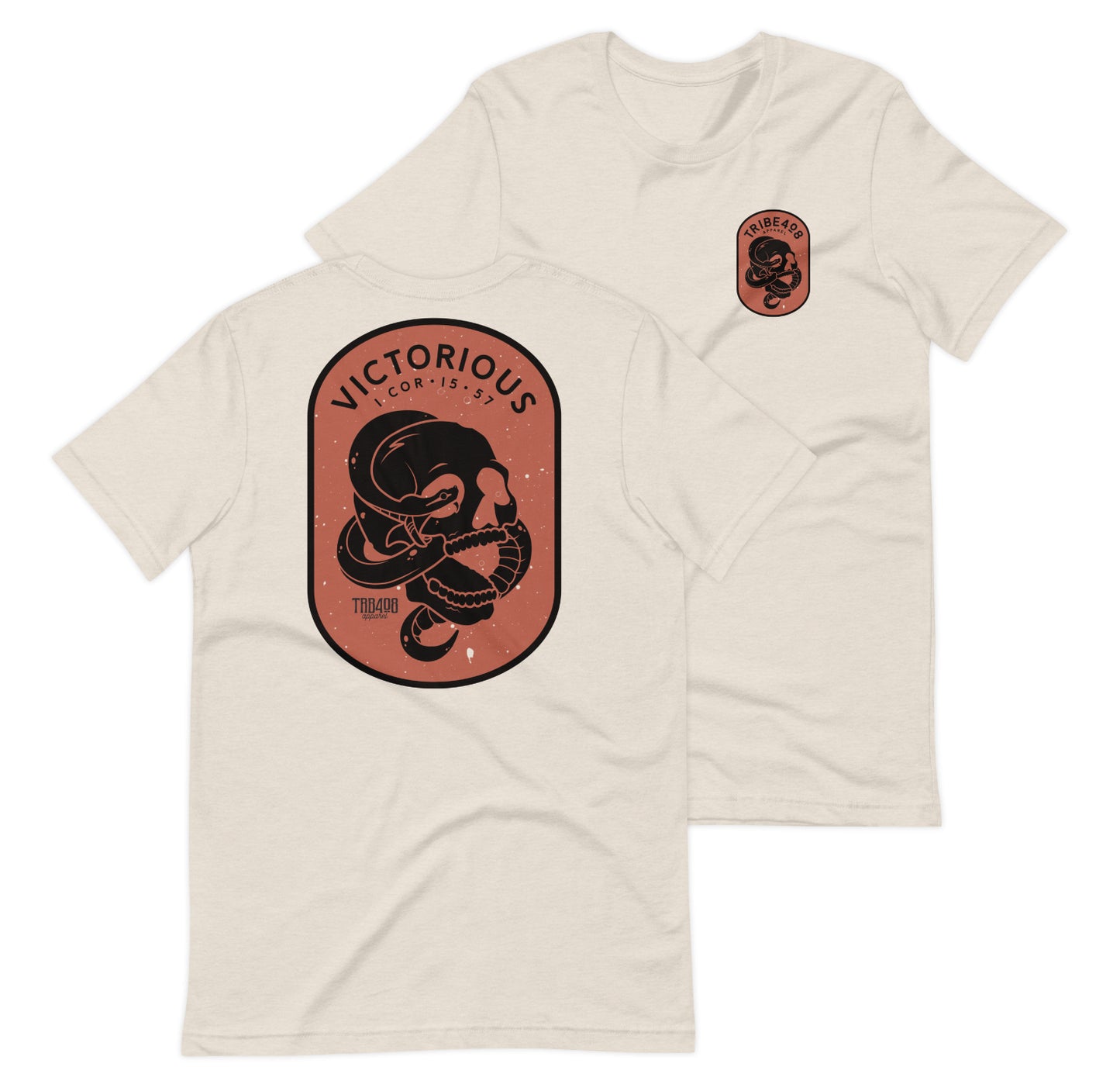 Dust short sleeve Victorious Tee, Front and Back, Christian Apparel