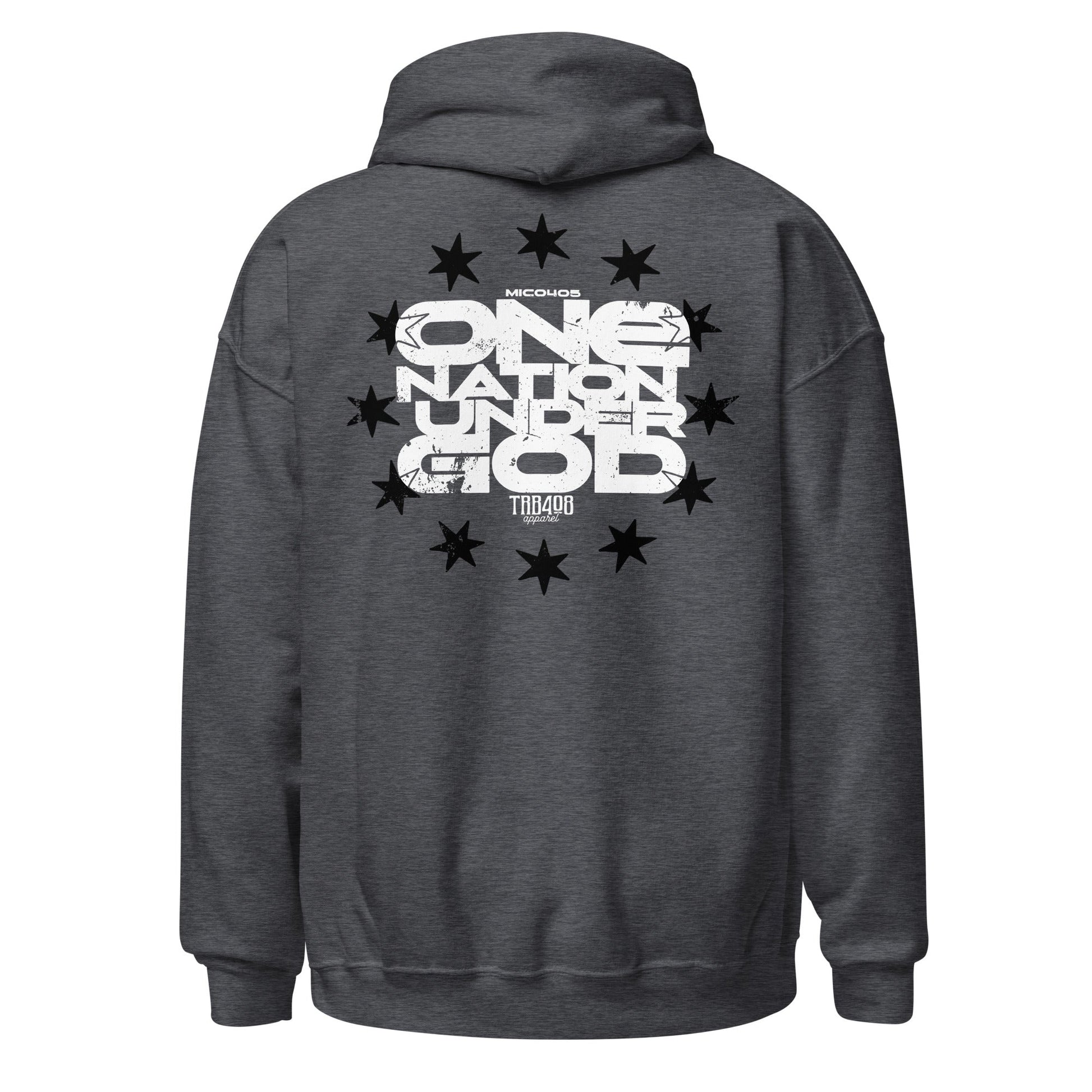 Gray One Nation Star Ring Hoodie, Back, Christian Apparel