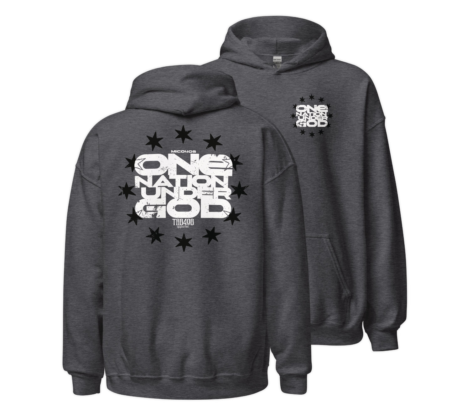 Gray One Nation Star Ring Hoodie, Front and Back, Christian Apparel