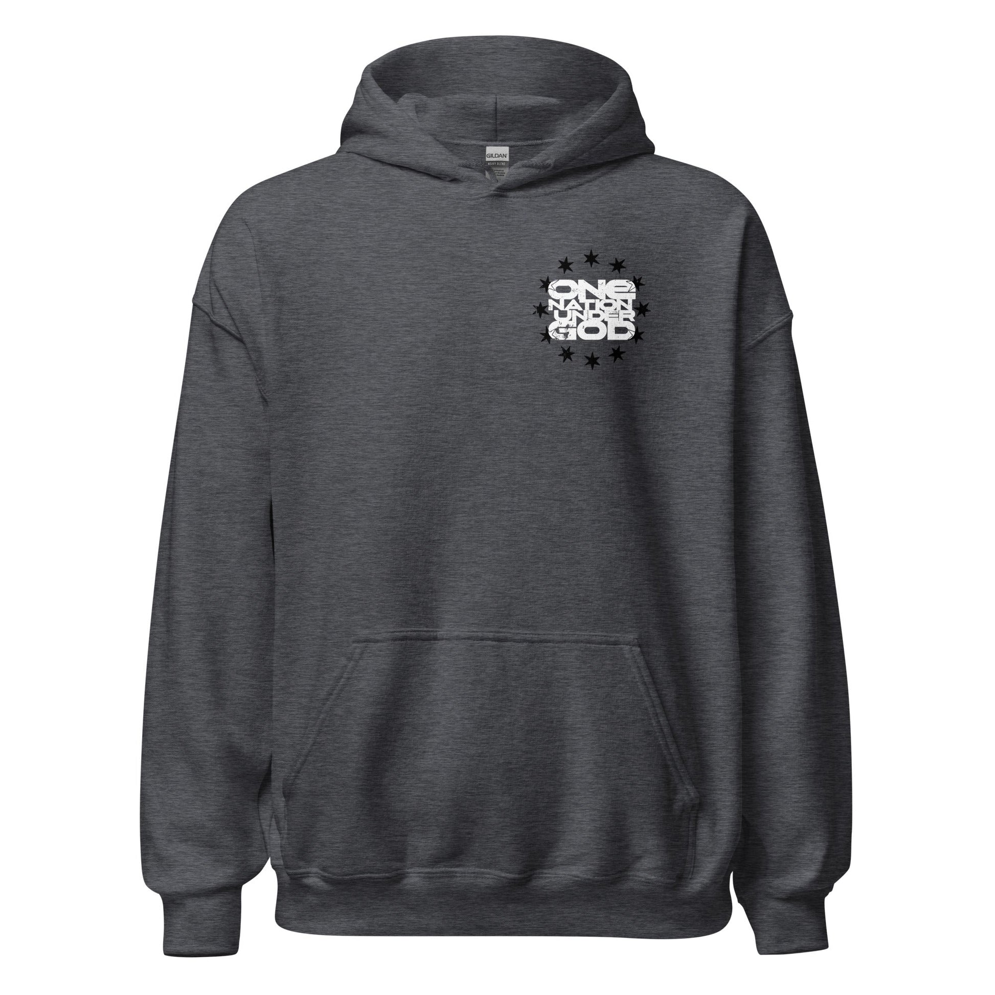 Gray One Nation Star Ring Hoodie, Front, Christian Apparel