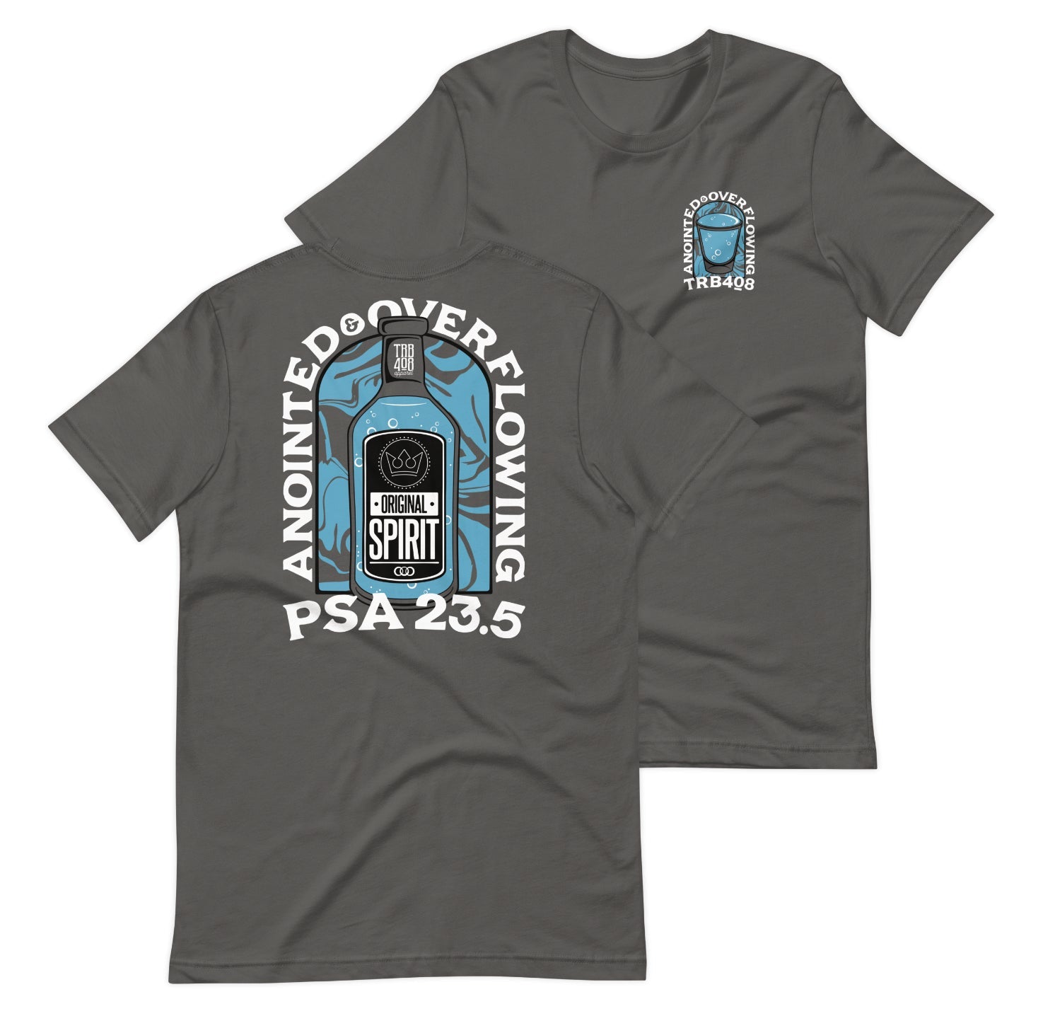 Gray short sleeve A&O Tee, Front and Back, Christian Apparel