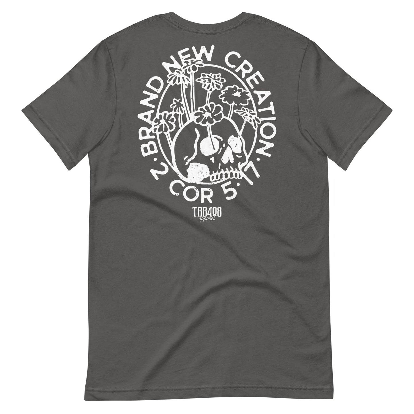 Gray short sleeve Brand New Creation Tee, Back, Christian Apparel