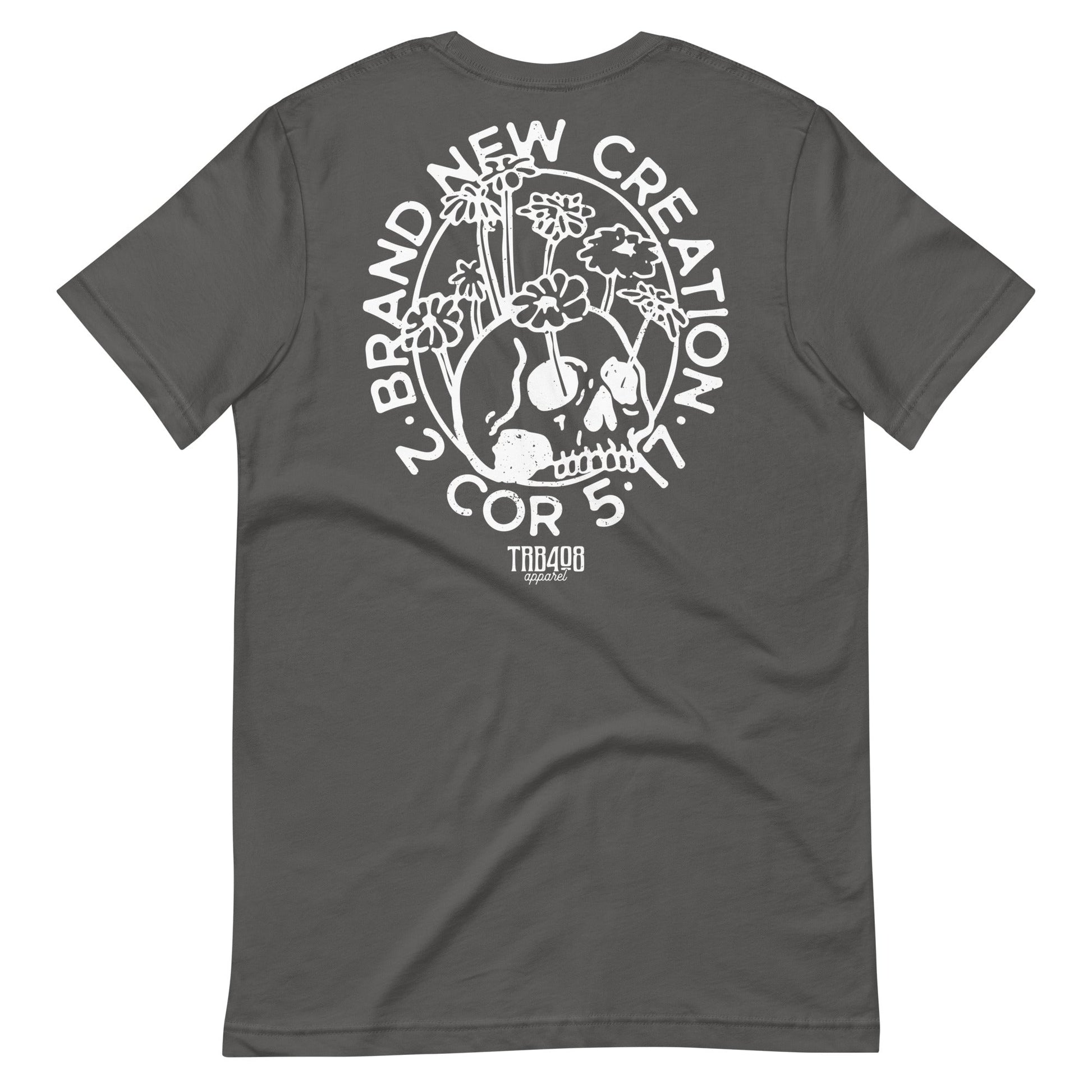 Gray short sleeve Brand New Creation Tee, Back, Christian Apparel