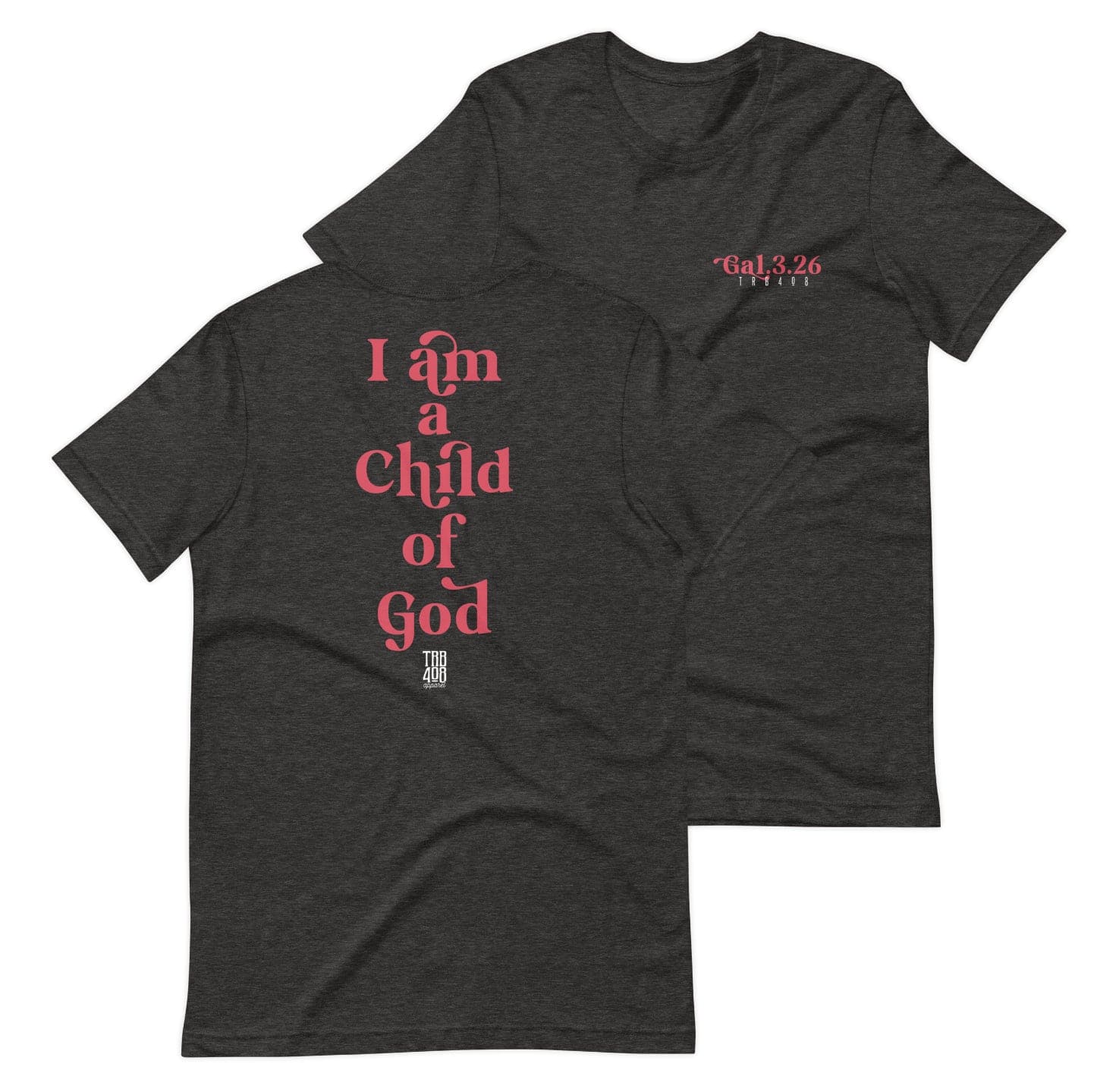 Gray short sleeve Child Of God Tee, Front and Back, Christian Apparel