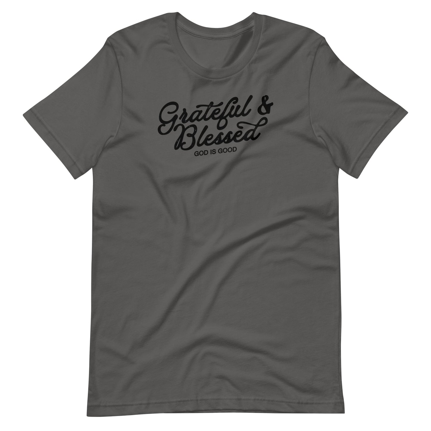 Gray short sleeve Grateful & Blessed Tee, Front, Christian Apparel