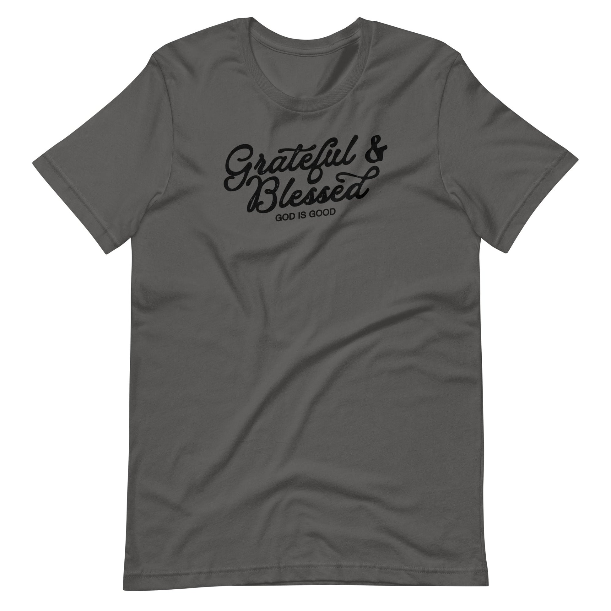 Gray short sleeve Grateful & Blessed Tee, Front, Christian Apparel