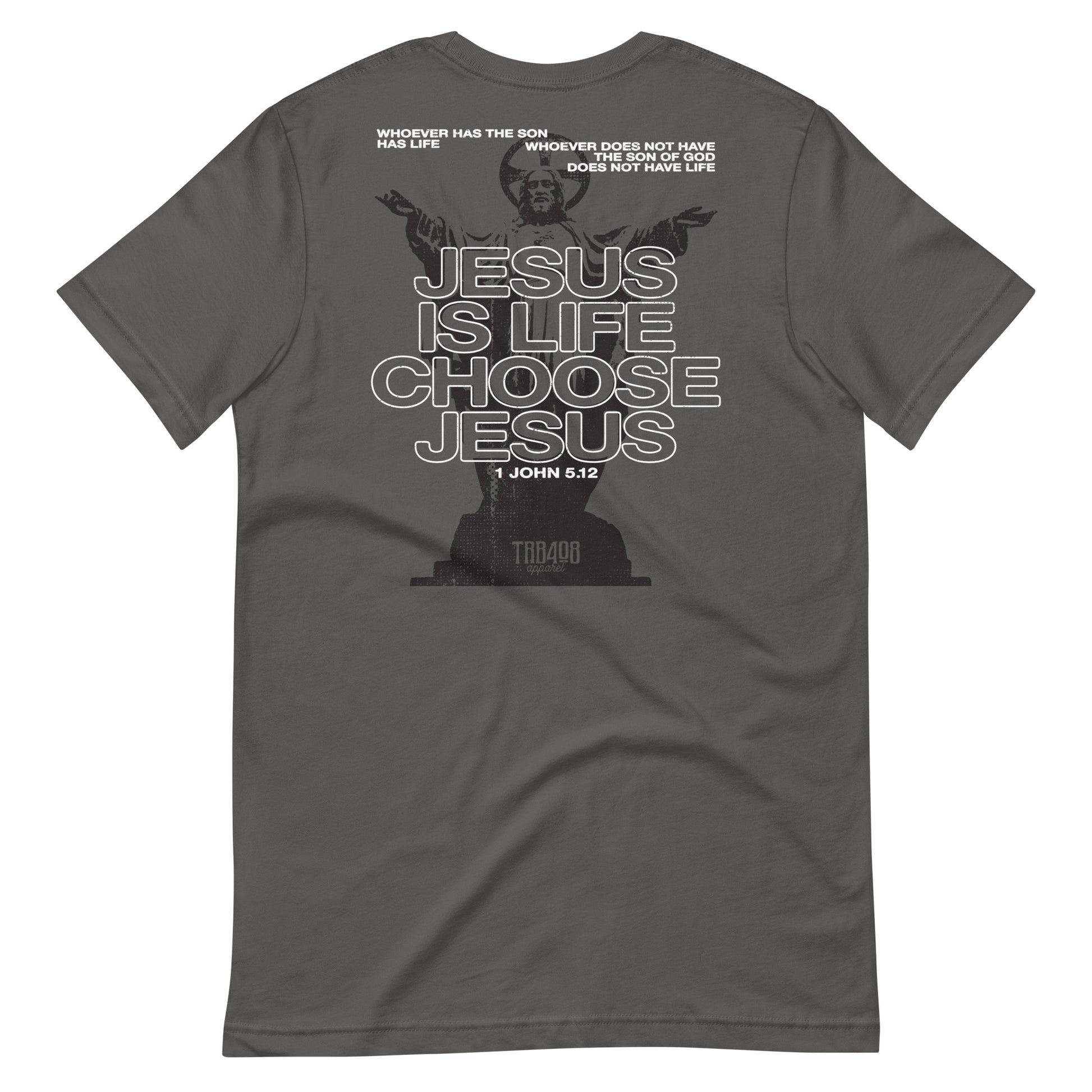 Gray short sleeve Jesus Is Life Tee, Back, Christian Apparel