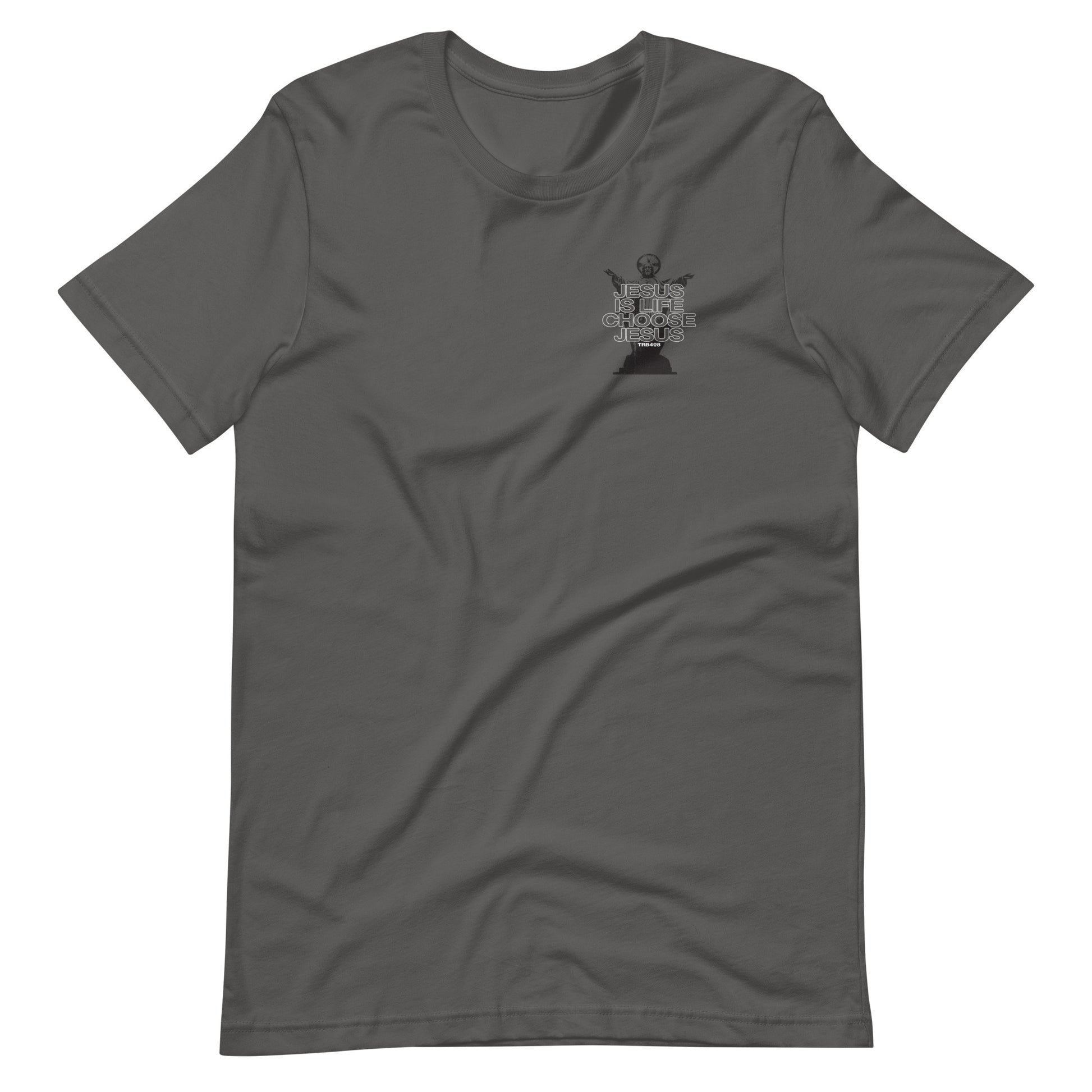 Gray short sleeve Jesus Is Life Tee, Front, Christian Apparel