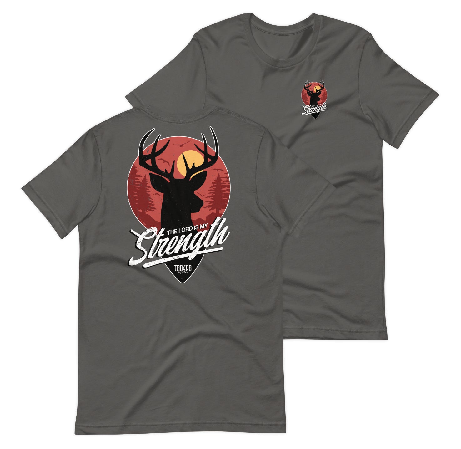 Gray short sleeve My Strength Tee, Front and Back, Christian Apparel