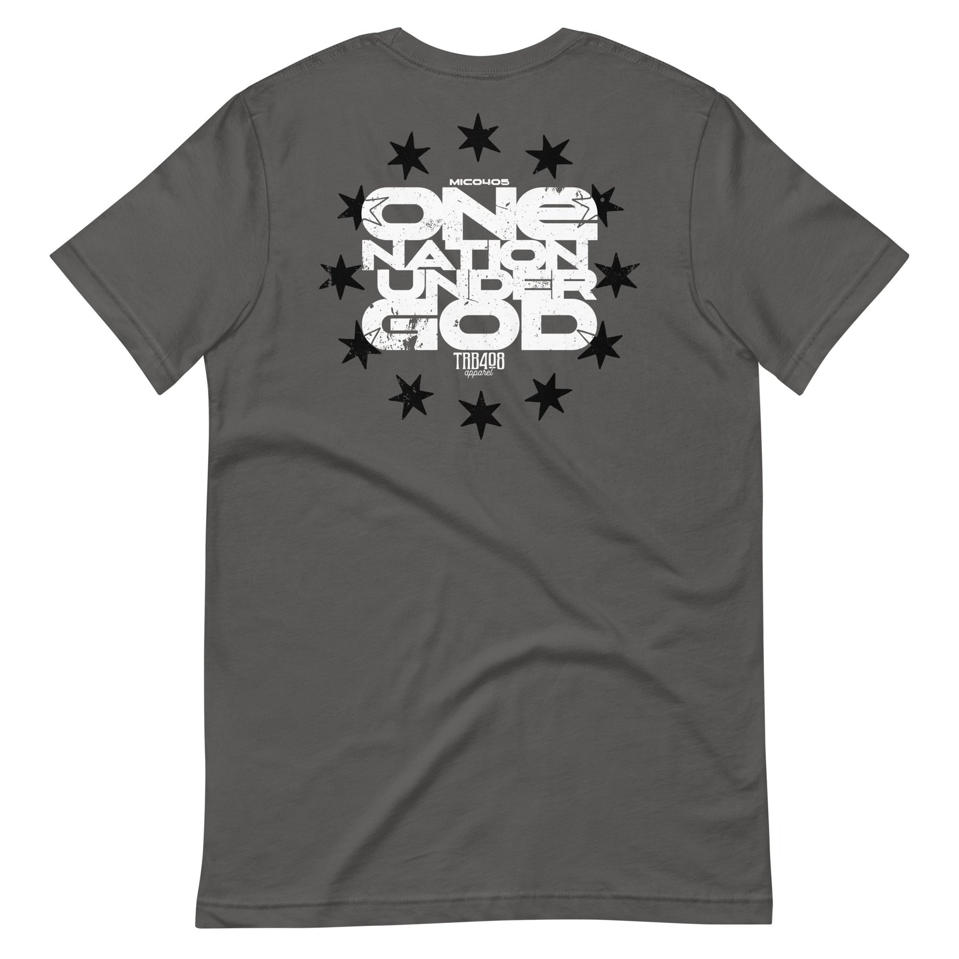 Gray short sleeve One Nation Star Ring Tee, Back, Christian Apparel