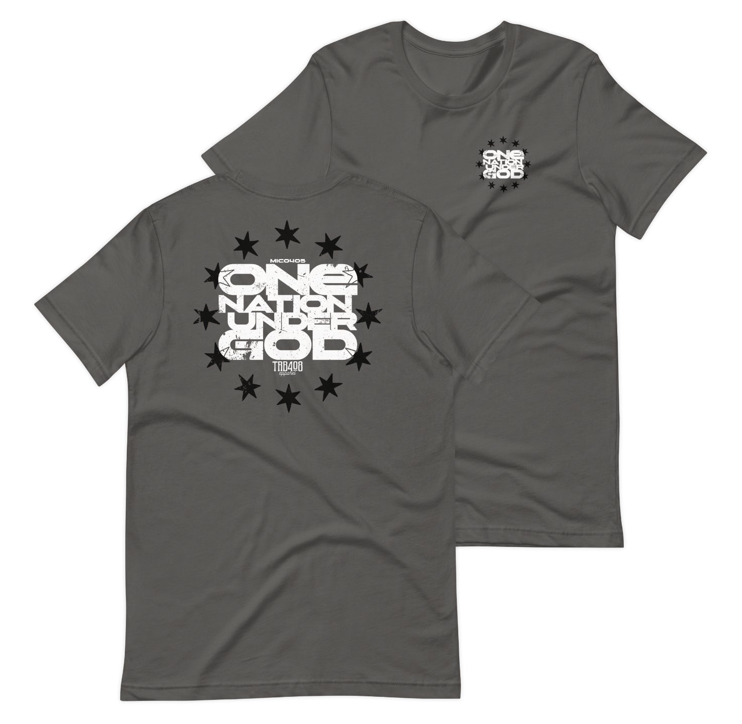 Gray short sleeve One Nation Star Ring Tee, Front and Back, Christian Apparel