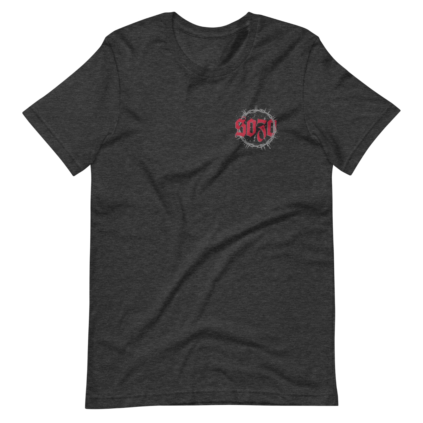 Gray short sleeve Sozo Tee, Front, Christian Apparel