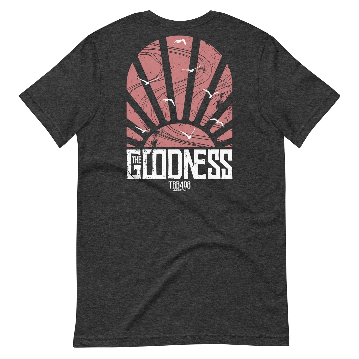 Gray short sleeve The Goodness Tee, Back, Christian Apparel