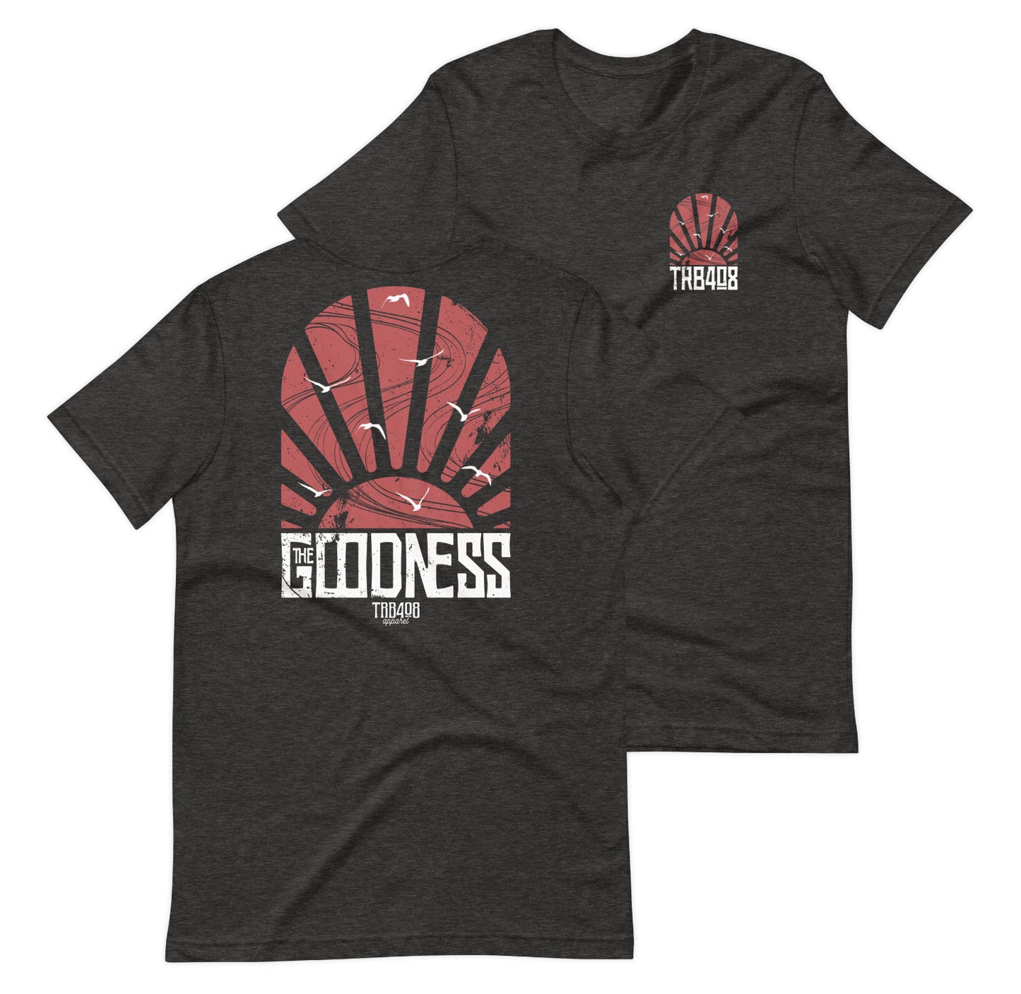 Gray short sleeve The Goodness Tee, Front and Back, Christian Apparel