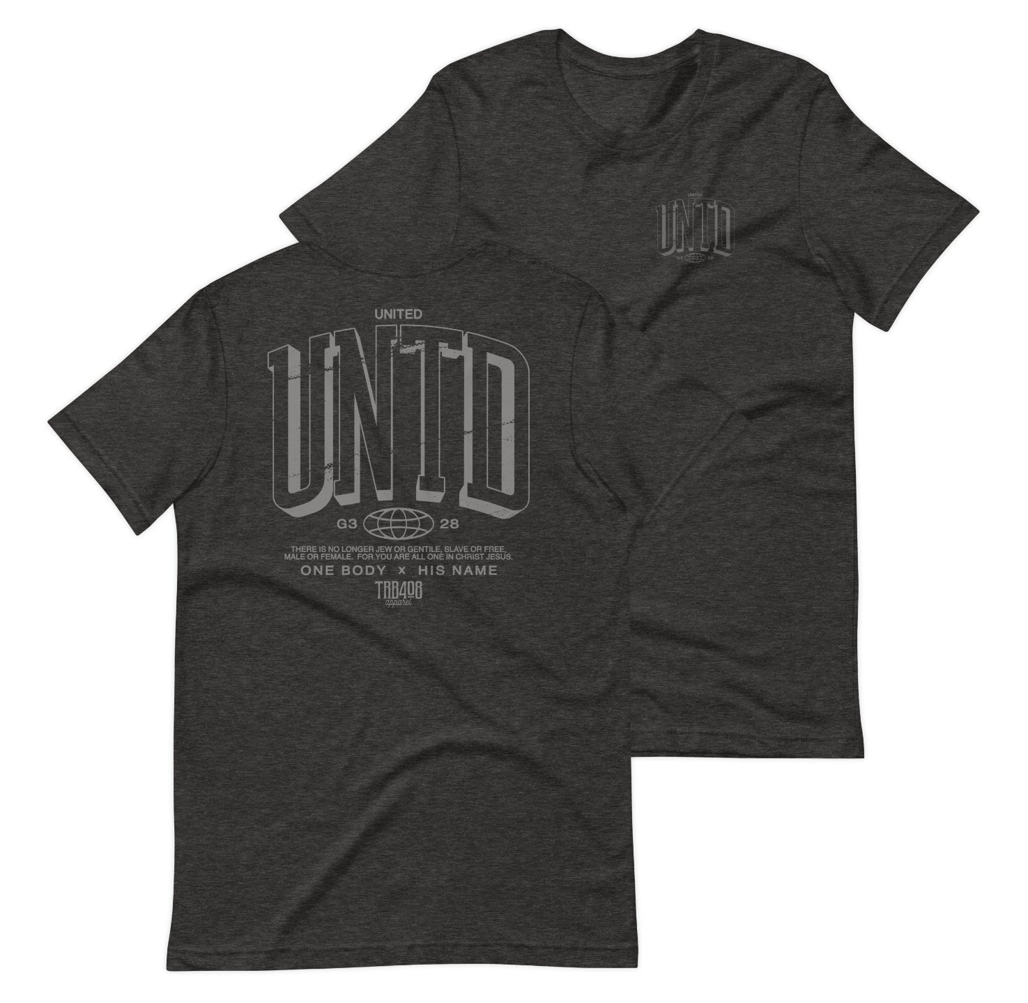 Gray short sleeve The Tall UNTD Tee, Front and Back, Christian Apparel