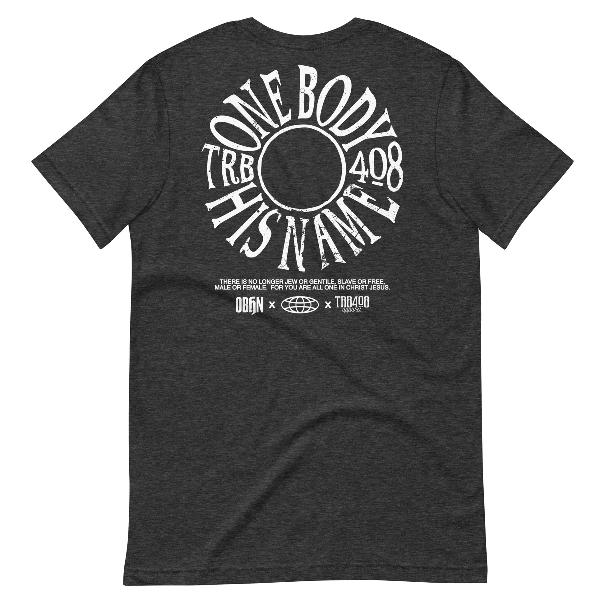 Gray short sleeve The TRIBE Tee, Back, Christian Apparel