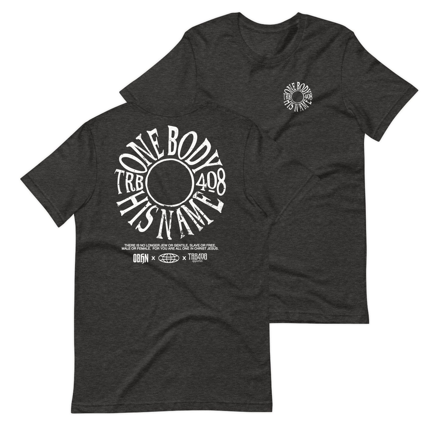 Gray short sleeve The TRIBE Tee, Front and Back, Christian Apparel