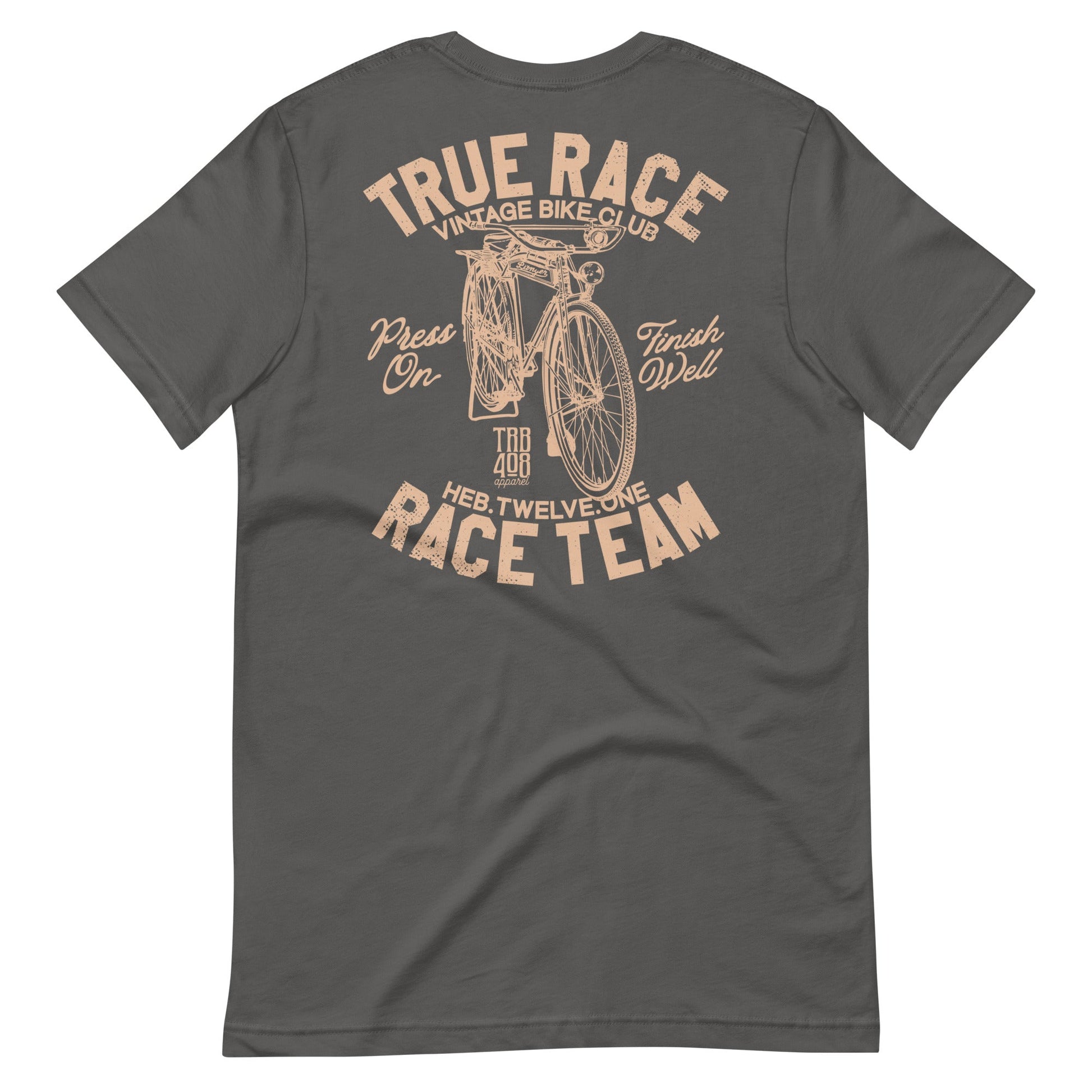 Gray short sleeve True Race Tee, Back, Christian Apparel