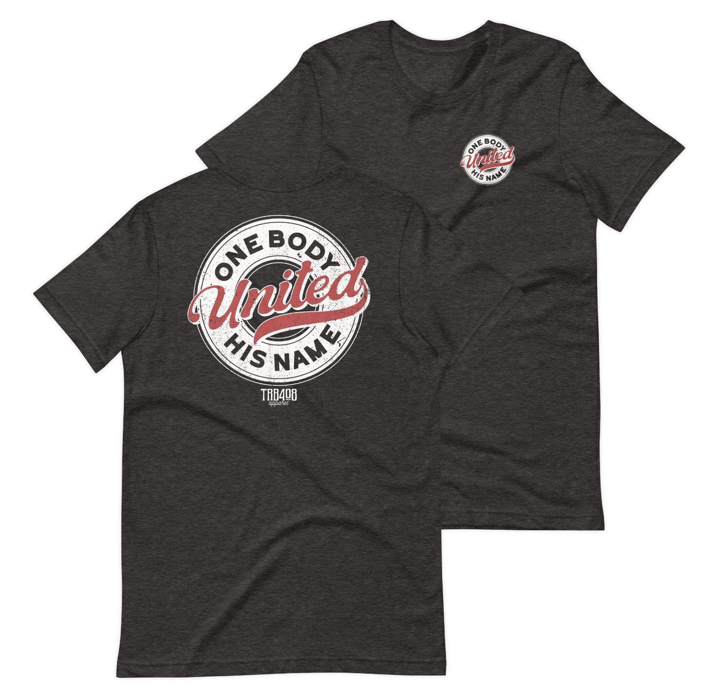 Gray short sleeve United Retro Ring Tee, Front and Back, Christian Apparel