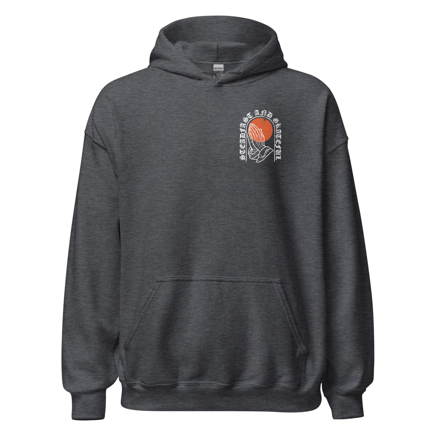 Gray Steadfast & Grateful Hoodie, Front, Christian Apparel