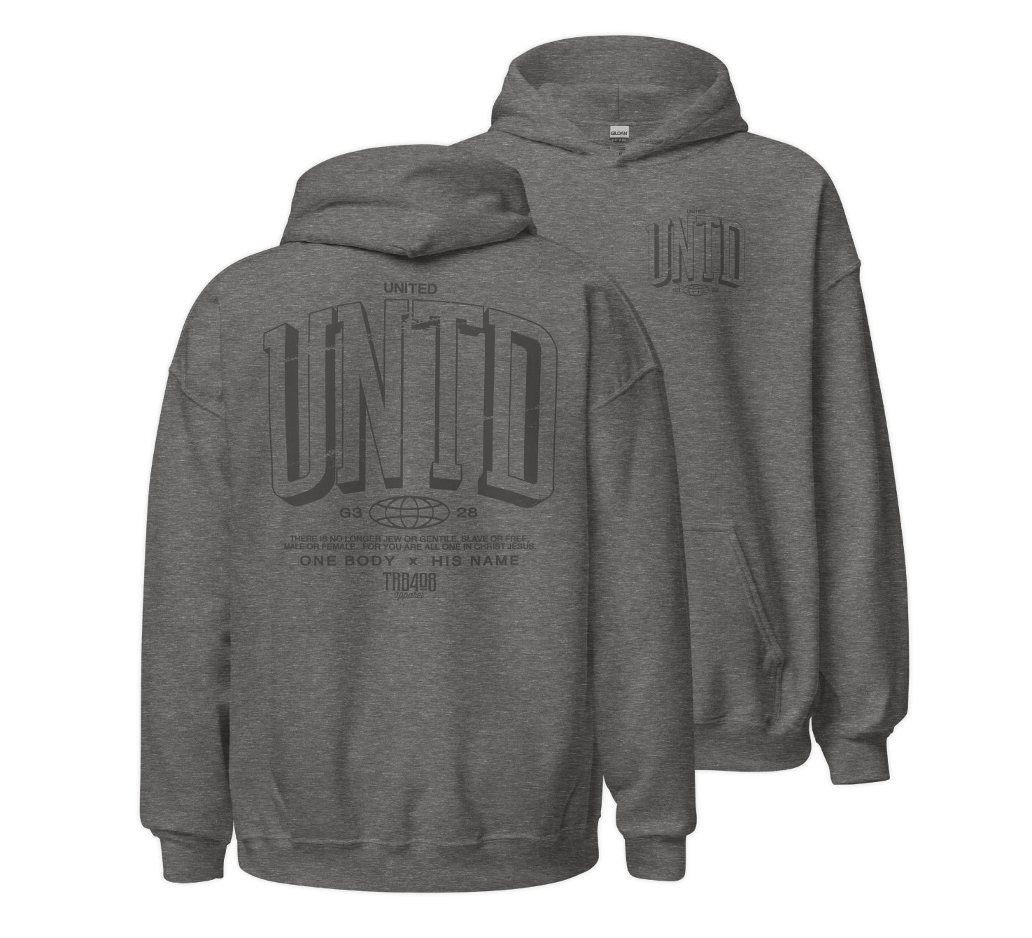 Gray The Tall UNTD Hoodie, Front and Back, Christian Apparel